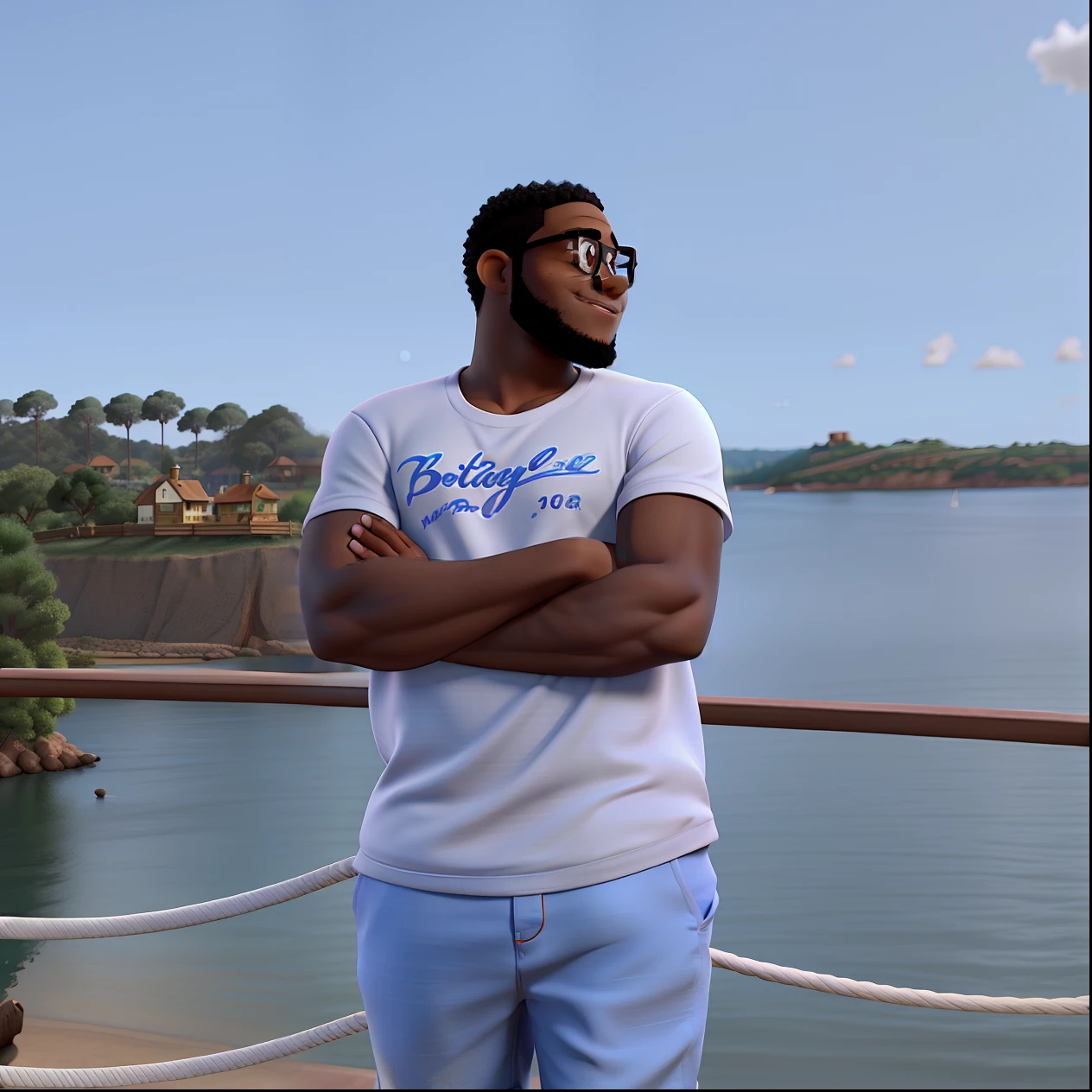 A black man with glasses, estilo Disney pixar em alta qualidade