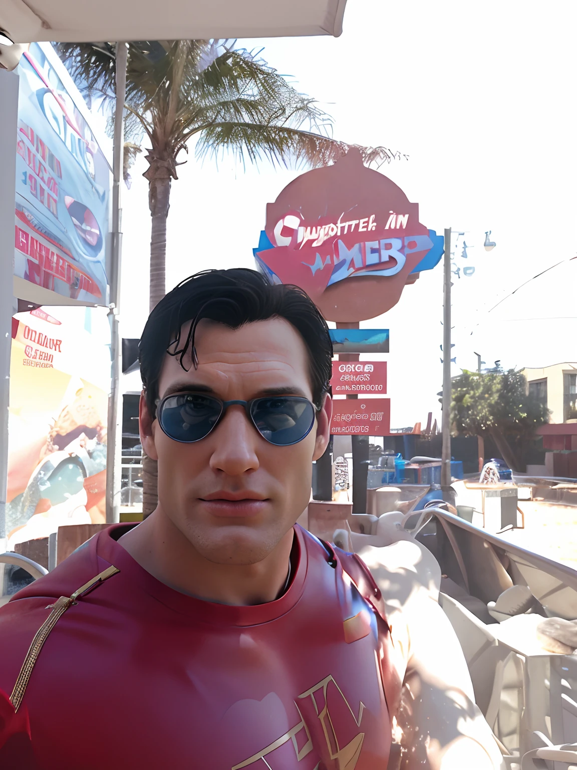 superman, high quality, in the beach, 3d, pixar style, handsome,