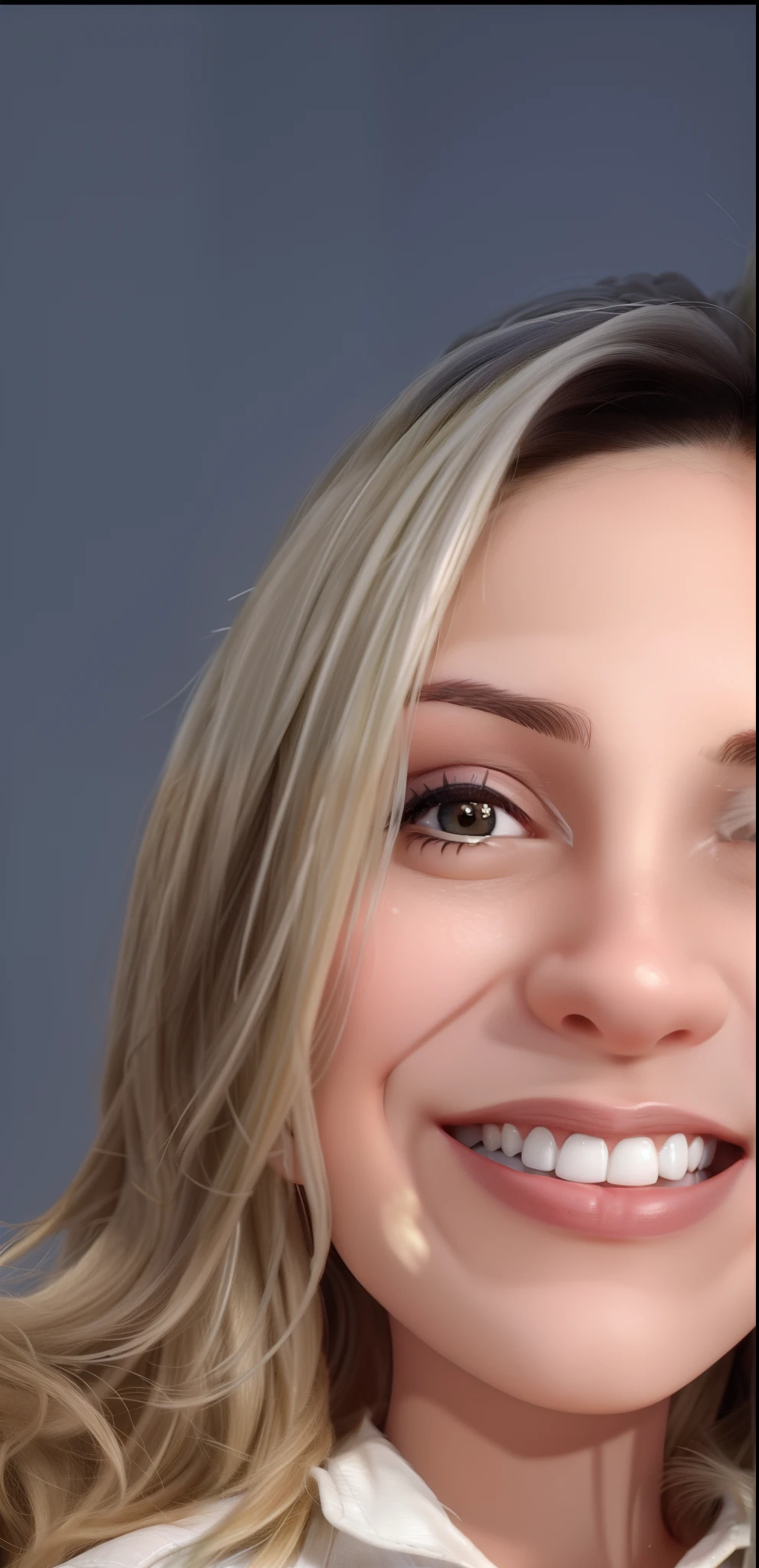 mulher sorridente com longos cabelos loiros e camisa branca posando para uma foto, fernanda suarez, Directed by: Nandor Soldier, Malika Favre, Lorena Avarez, imagem de perfil, Caroline Gariba, close-up headshot, Alanis Guillen, foto de perfil headshot, inspirado em Maria Helena Vieira da Silva, fechar o rosto, andrea rocha