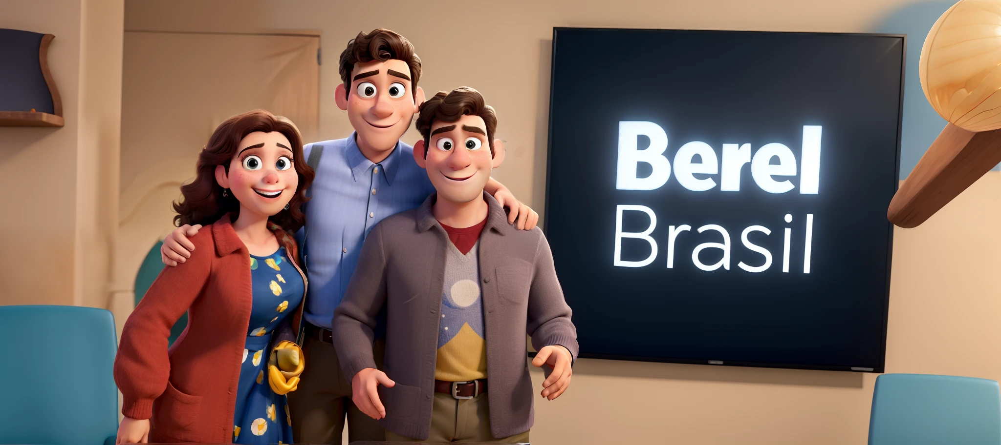 Obra-prima, de melhor qualidade, estilo Pixar Disney, homem bonito, mulher linda de vestido, menino lindo