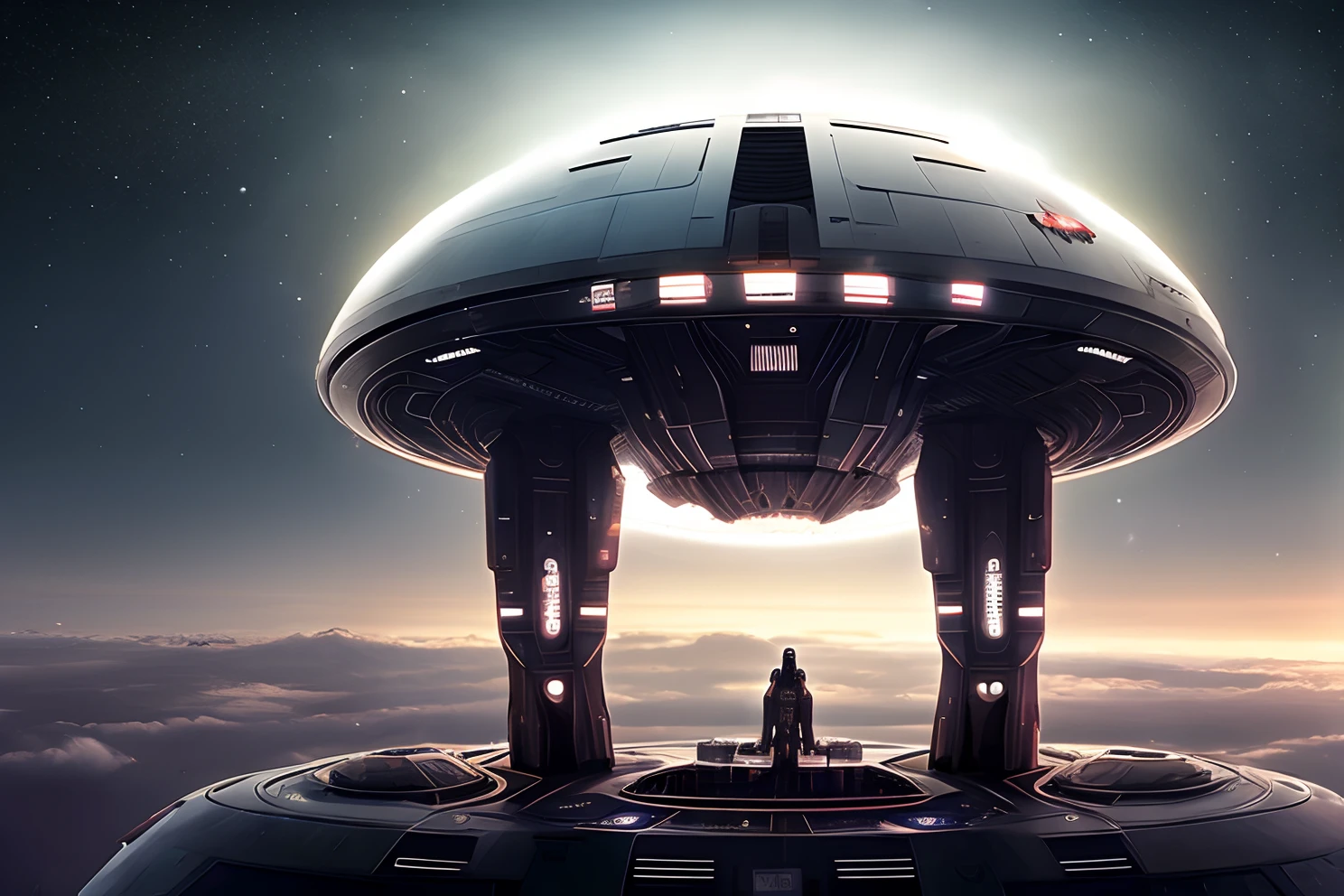 nave espacial, sci-fi, luzes roxas, gigante, de longe, aesthetic, linda, comfortable, alien, Giant Alien Spaceship Sci-Fi
