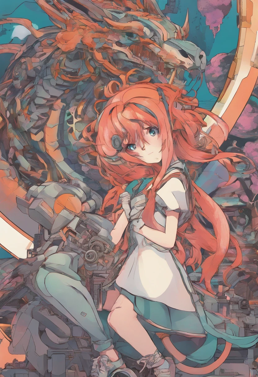 80s anime still, girl fixing a mech, retro fashion, muted retro colors, style of Dragons Heaven --ar 3:2