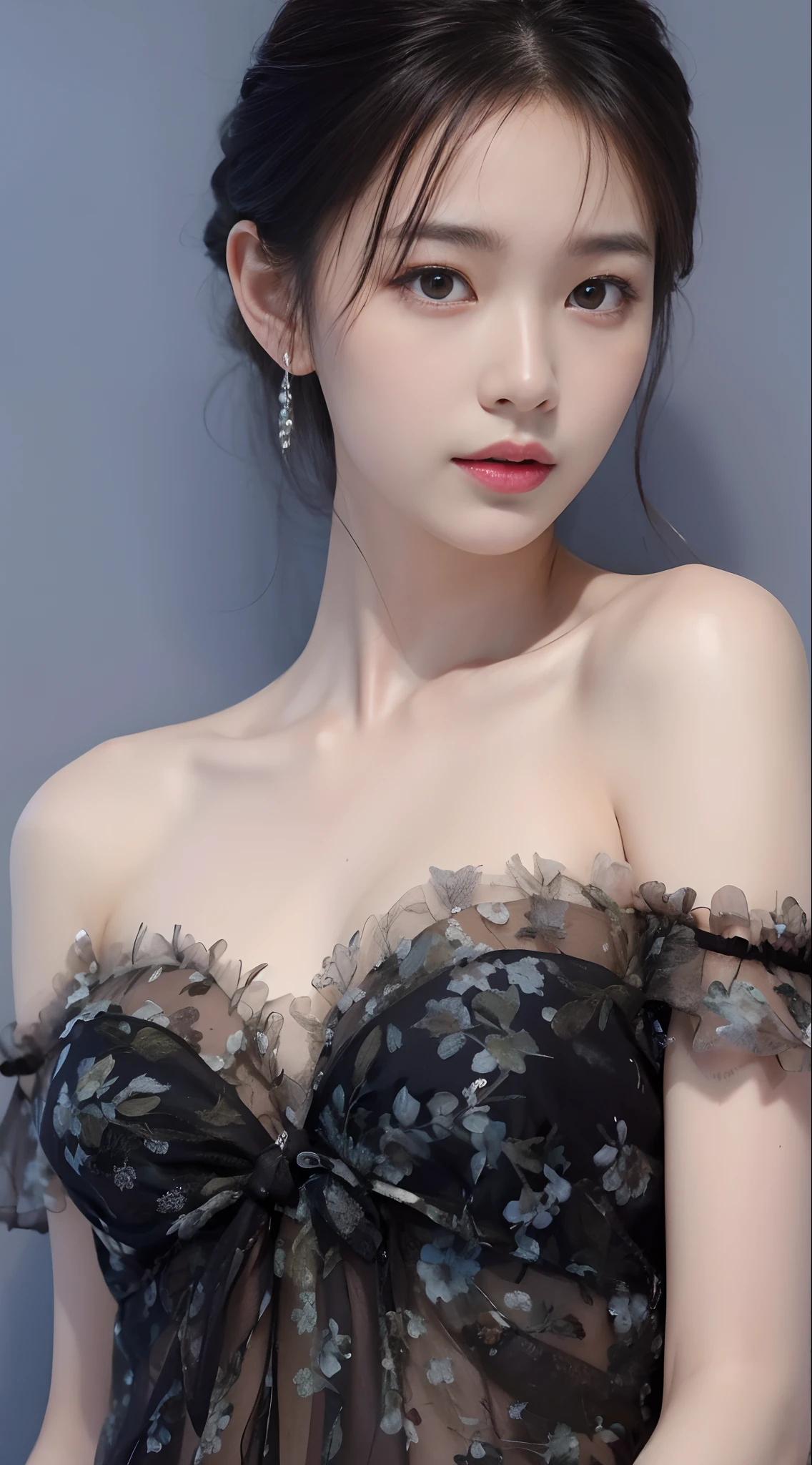 Improvement，（（One guy，adrian ghenie，jenny saville，edward hopper，dark art by james jean，Takato Yamamoto）），（RAW photos，best qualtiy），（Nostalgia，1980s）），（A girl with a literary touch：1.2），closeup of face，（photorealestic，photograph realistic：1.3），Extremely Delicately Beautiful，Amazing，Fine details， tmasterpiece，Hyper-detailing，A high resolution，Most Best Illustration，Best shadow，复杂，depth of fields，1girll，（long leges：1.4），long whitr hair，messy  hair，Fresh pictures，the soft light，（（（（low tune，Dark scene，Dim light）））），plumw，cropped shoulders，Crisp chest half exposed，huge tit，Prom Dresses，Advanced coiled hair，（（gentlesoftlighting：1.4））），（paleskin：1.4），（smile shy），（Movie Angle），tack sharp focus，volume fog，8K  UHD，digital SLR camera，high qulity，（filmgrain：1.4），富士XT3，（looking at viewert）