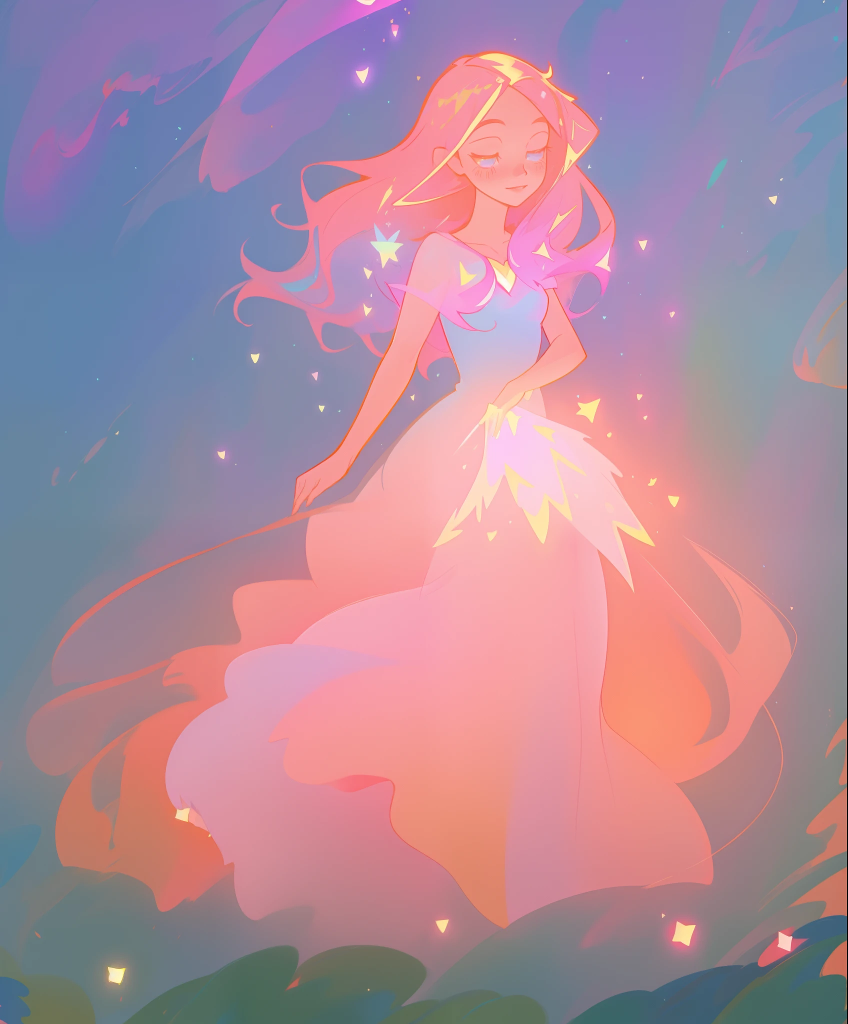 beautiful girl, puffy shimmering layered ballgown, vibrant pastel colors, (colorful), long flowing hair, magical lights, sparkling magical liquid, inspired by Glen Keane, inspired by Lois van Baarle, disney art style, by Lois van Baarle, glowing aura around her, by Glen Keane, jen bartel, glowing lights! digital painting, flowing glowing hair, glowing flowing hair, beautiful digital illustration, fantasia background, whimsical, magical, fantasy, ((masterpiece, best quality)), intricate details, highly detailed, sharp focus, 8k resolution, sparkling detailed eyes, liquid watercolor