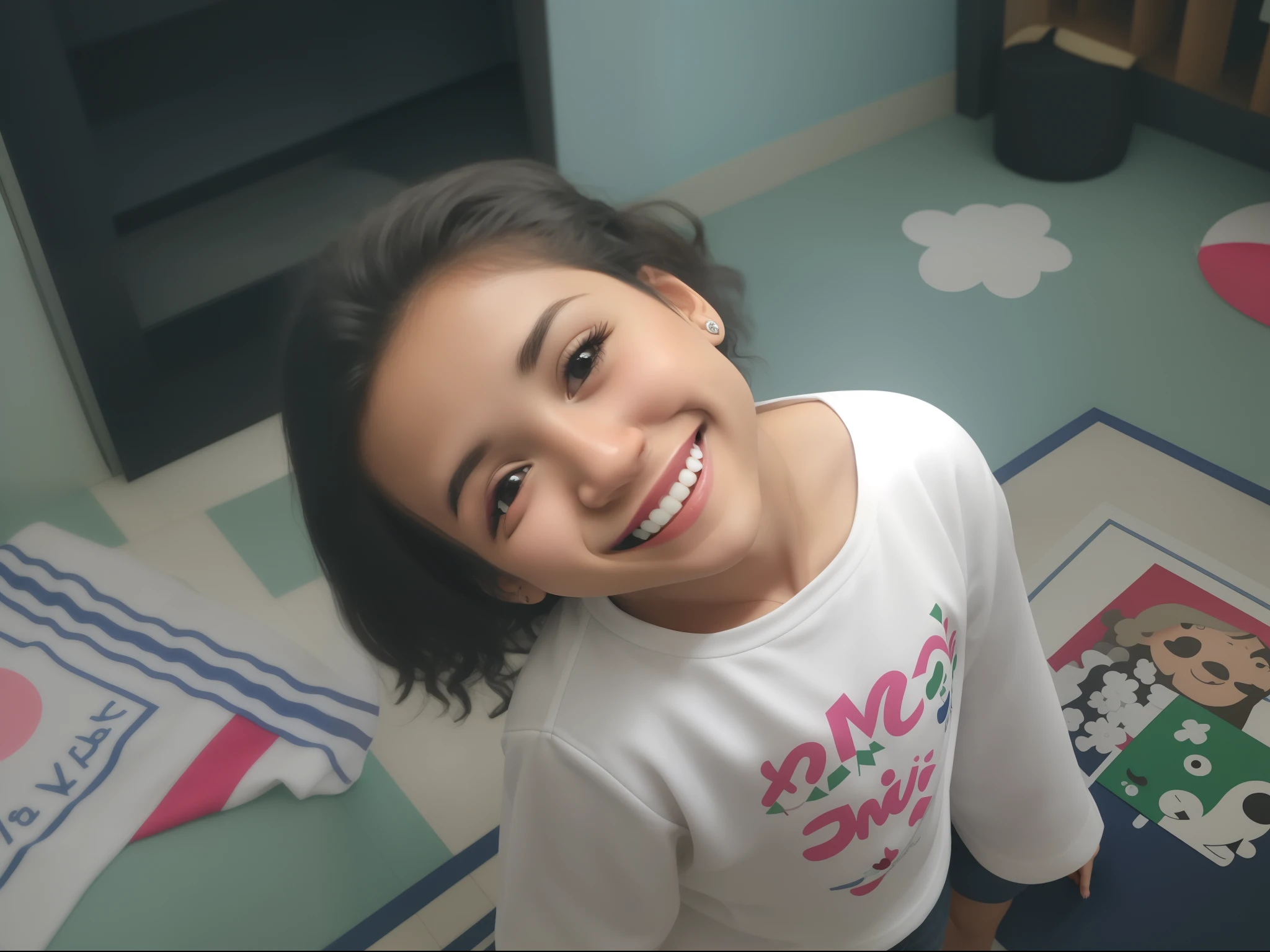 sorridente com cabelo cacheado e uma camisa rosa em sentar em um tapete, com um lindo sorriso, sorriso doce, No Egito, she is smiling and happy, quatro anos, do Egito, Hana Alisa Omer, She is grinning, Atef, bonito e sorridente, sorriso inocente, 2 anos, Meninaana de pele clara, lovely smile, menina sorri