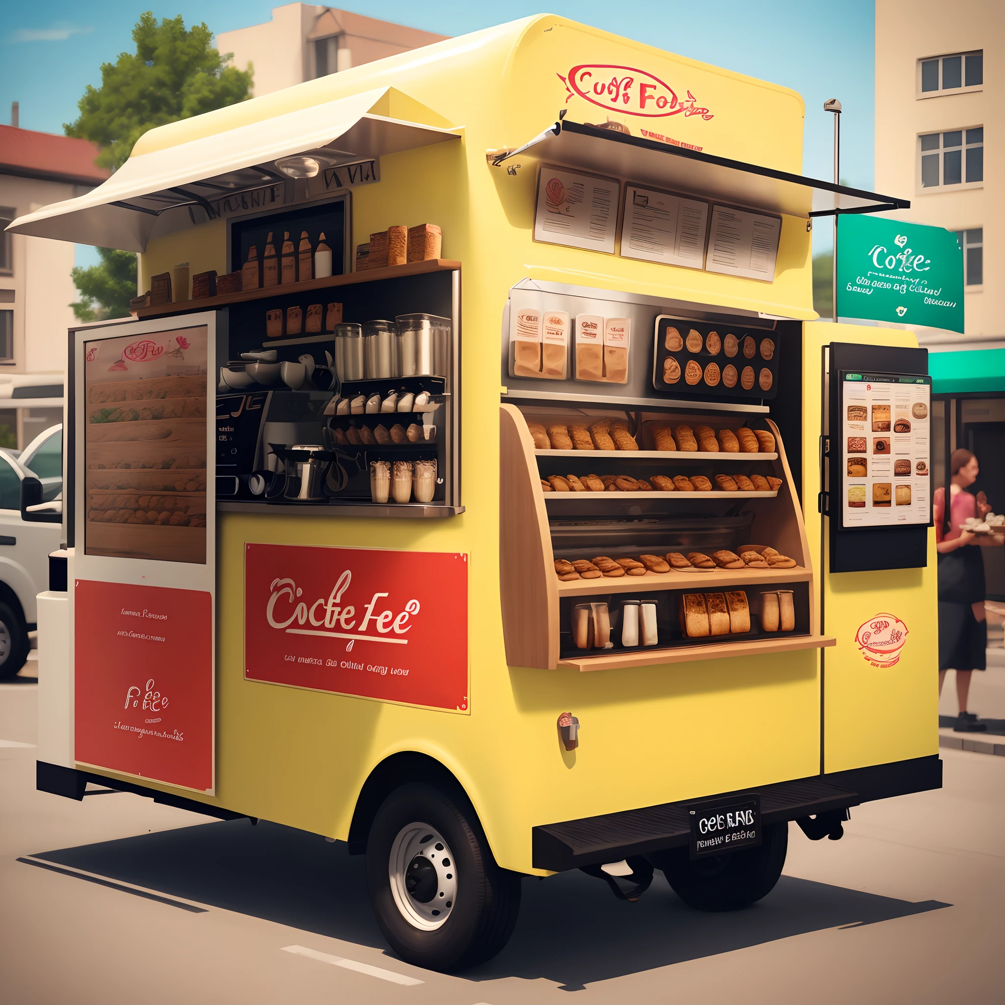 Create a coffee food truck image with the name of ACB Fé