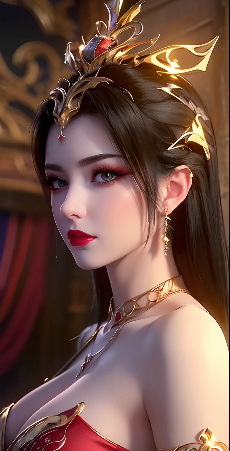 "An extremely beautiful queen,(best quality,4k,highres,masterpiece:1.2),ultra-detailed,(realistic,photorealistic,photo-realistic:1.37),beautiful queen,naked,sparkling crown,colorful gemstones,golden scepter,elegant pose,nude,soft lighting,vibrant colors,delicate facial features,long flowing hair,big and round breasts,black eye pupils,The big, round platinum eyes are beautiful and super detailed,red and detailed makeup eyebrows,mouth closed tightly,dreamy atmosphere,the most perfect body,ethereal beauty,proud expression,clasped the queen's hands behind her back,strikingly graceful,lovely and charming,attention to detail,regal and majestic,fairytale-like ambiance,1 girl, 1 alone,full body", looking at viewer