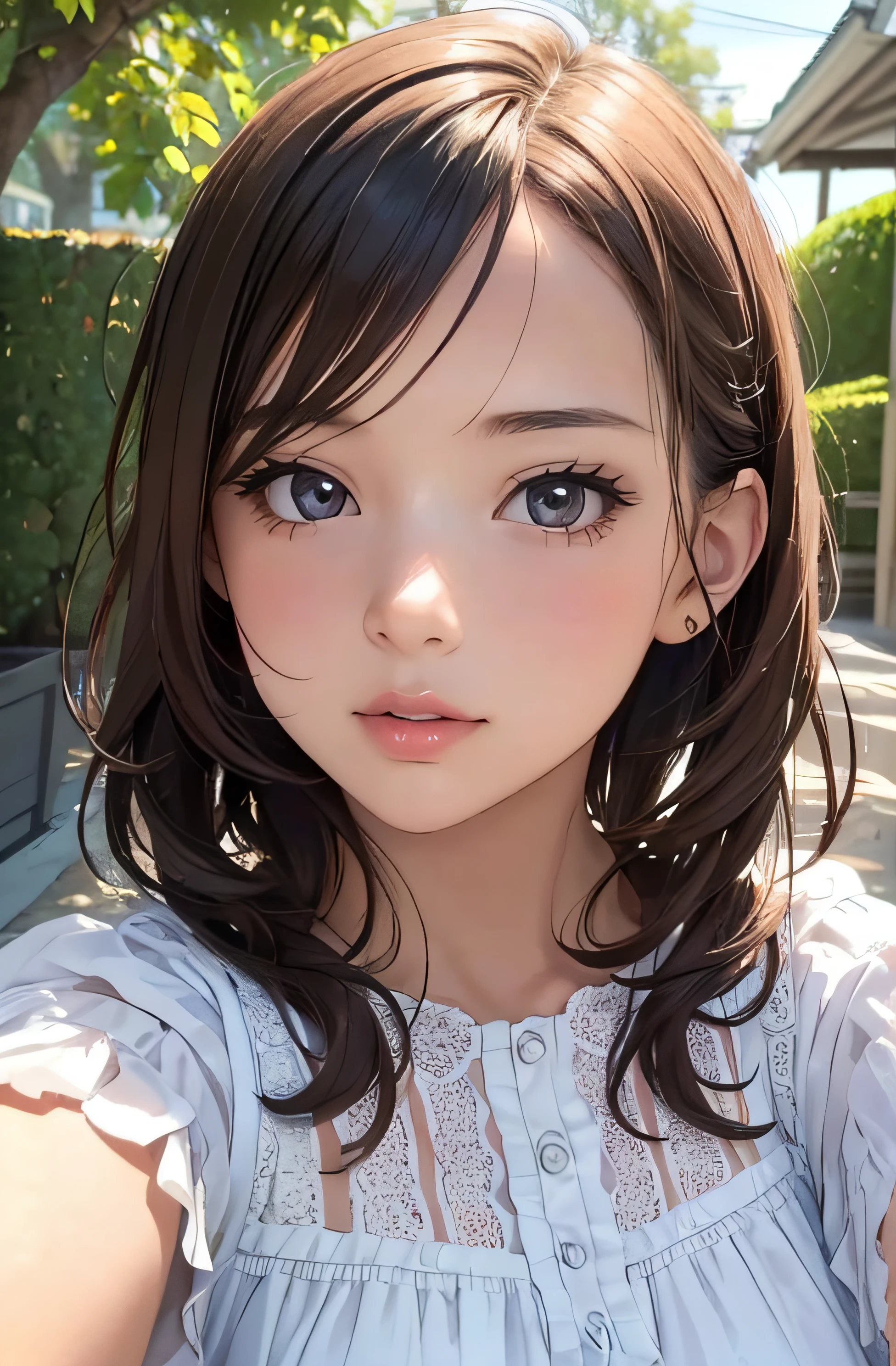 (8K high resolution), (Highest quality), (RAW quality),(Tabletop:1.2), (Realistic), (Realistic:1.37), ,Big eyes,Long eyelashes,1 girl, single, alone, pretty girl、Upper body photo、((Beautiful eyelashes, Realistic eyes)), ((Detailed face, blush:1.3)), ((Smooth texture:0.75, Realisticな質感:0.65, Realistic:1.1,)), Small breasts, Dynamic Angle, Perfect body, ((Red bow tie, , , White open shirt:1.5)), ((Average appearance:1.5)),((Upper body photo:1.5))、(Small breasts:1.5),(Skinny girl:1.6),(Baby Face:1.ung Face:1.8),(very young body:1.5),(chest exposed through open shirt:1.6),(Nearly naked:1.6),(sexual expression:1.6),(yoasts are fully visible...:1.5),(Young piples visible:1.5),((Gal-like curly brown hair:1.5))、(Oily, Glowing Skin:1.5),(13-year-old junior high school student:1.6),(Look forward:1.3),(Please lift your chin:1.5),