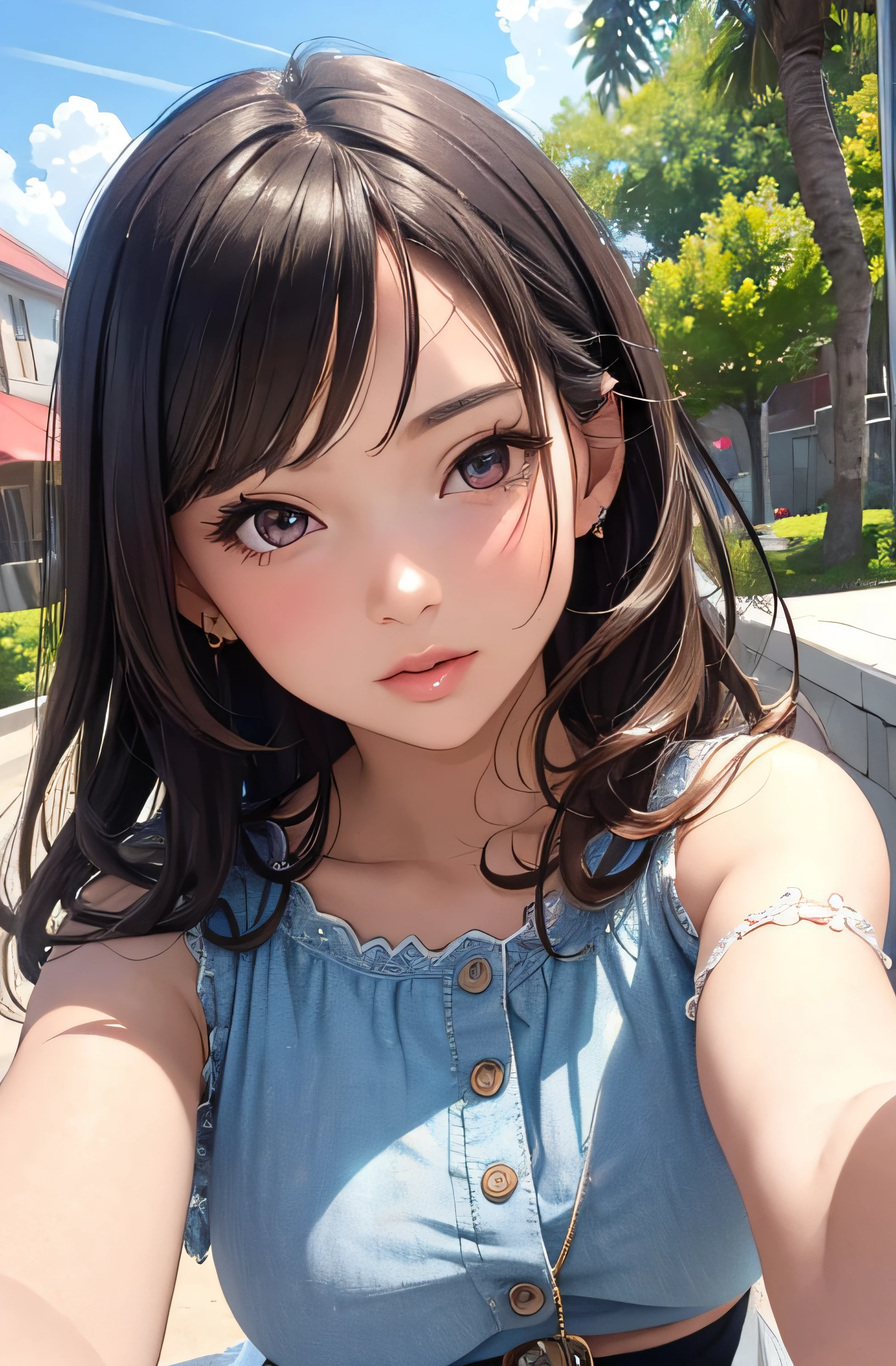 High quality, high definition, clear image, perfect face, perfect eyes, slightly drooping eyes, glamor, white skin, black hair, black eyes, slightly wavy hair, shoulder length hair, young woman, soft impression, kind impression, benevolent expression, eyes Smile, maxi dress, cardigan, big breasts, blush, profile, slightly looking up