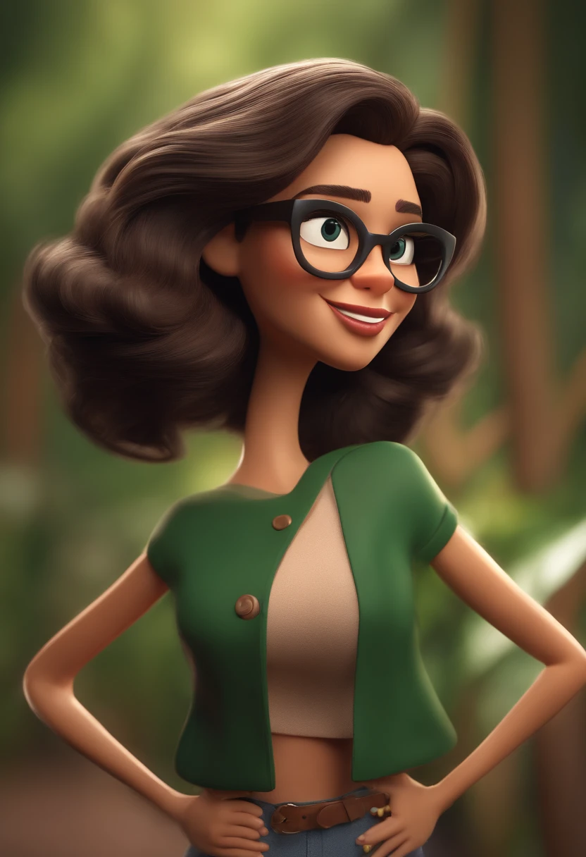 Cartoon character of a woman wearing black glasses ,cabelos castanho escuro grisalho, um personagem animado, Caractere estilizado, animation style rendering, 3D estilizado, Arnold Maya render, 3 d render stylized, toon render keyshot, Personagem 3D, Personagem 3D, 3d rendering stylized, 3 d character render, personagem de desenho animado, Personagem de close up, Pose de personagem, (Estilo Pixar) (master part:1.2) (Bokeh) (best quality) (pele detalhada) (textura detalhada) (8k) (argila) (Cinematic lighting) (foco nítido,Senta e vaza a parte superior do corpo