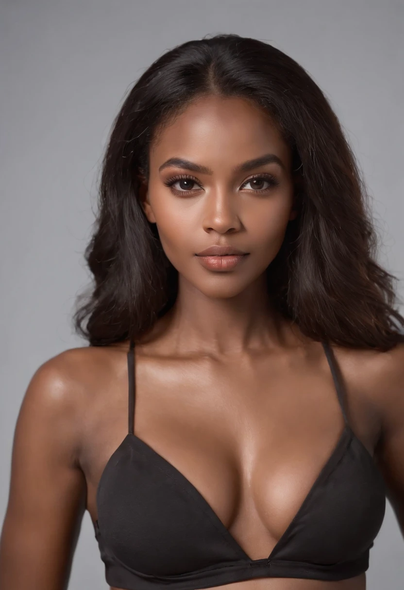 ((African dark skin, very deep ebony skin)),A beautiful African in a stylish fashion posed seductively into the camera, gazing confidently. The image is meticulously rendered in stunning high definition, capturing every detail with lifelike realism Lost in the rhythm of the waves and the world of music. Tomorrow, the story unfolds.