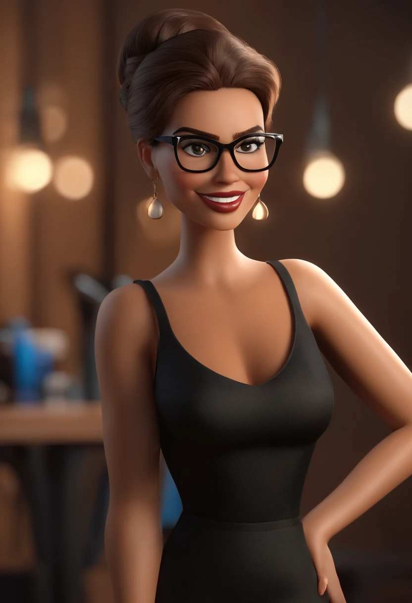 Cartoon character of a woman wearing black glasses ,cabelos castanho escuro grisalho, roupa de chefe de cozinha, personagem animado, Caractere estilizado, animation style rendering, 3D estilizado, Arnold Maya render, 3 d render stylized, toon render keyshot, Personagem 3D, Personagem 3D, 3d rendering stylized, 3 d character render, personagem de desenho animado, Personagem de close up, Pose de personagem, (Estilo Pixar) (master part:1.2) (Bokeh) (best quality) (pele detalhada) (textura detalhada) (8k) (argila) (Cinematic lighting) (foco nítido,Senta e vaza a parte superior do corpo