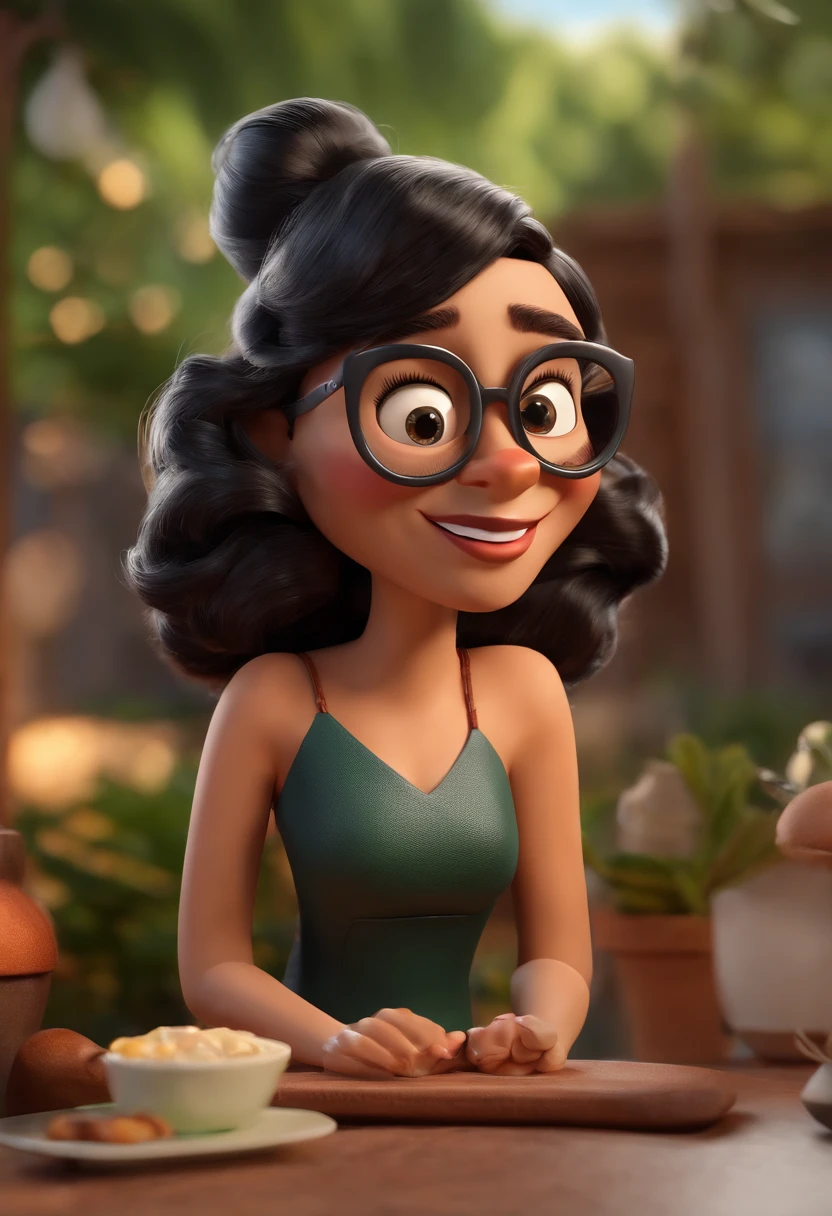 Cartoon character of a woman wearing black glasses ,cabelos castanho escuro grisalho, roupa de chefe de cozinha, personagem animado, Caractere estilizado, animation style rendering, 3D estilizado, Arnold Maya render, 3 d render stylized, toon render keyshot, Personagem 3D, Personagem 3D, 3d rendering stylized, 3 d character render, personagem de desenho animado, Personagem de close up, Pose de personagem, (Estilo Pixar) (master part:1.2) (Bokeh) (best quality) (pele detalhada) (textura detalhada) (8k) (argila) (Cinematic lighting) (foco nítido，Senta e vaza a parte superior do corpo
