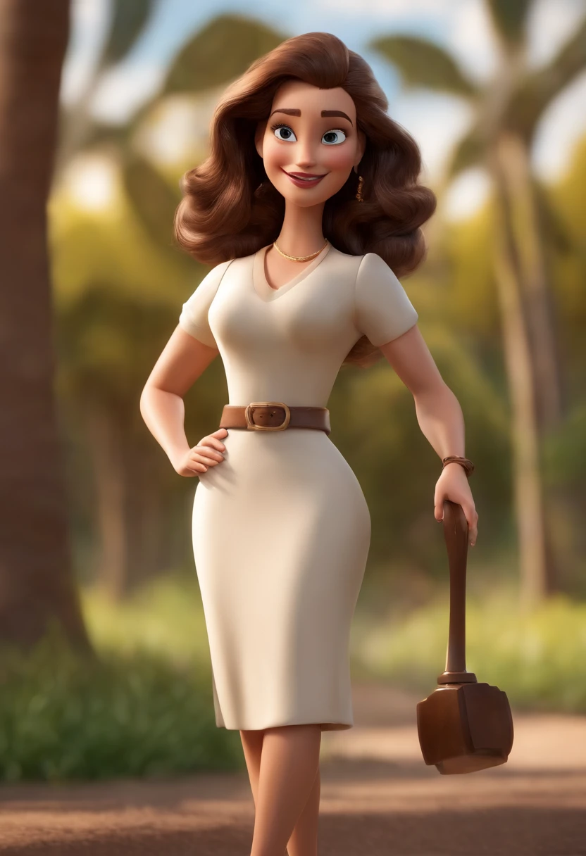 Personagem de desenho animado de uma mulher usando ,cabelos castanho clara com as pontas dourados encaracolado,um personagem animado, Caractere estilizado, animation style rendering, 3D estilizado, Arnold Maya render, 3 d render stylized, toon render keyshot, Personagem 3D, Personagem 3D, 3d rendering stylized, 3 d character render, personagem de desenho animado, Personagem de close up, Pose de personagem, (Estilo Pixar) (master part:1.2) (Bokeh) (best quality) (pele detalhada) (textura detalhada) (8k) (argila) (Cinematic lighting) (foco nítido,Senta e vaza a parte superior do corpo