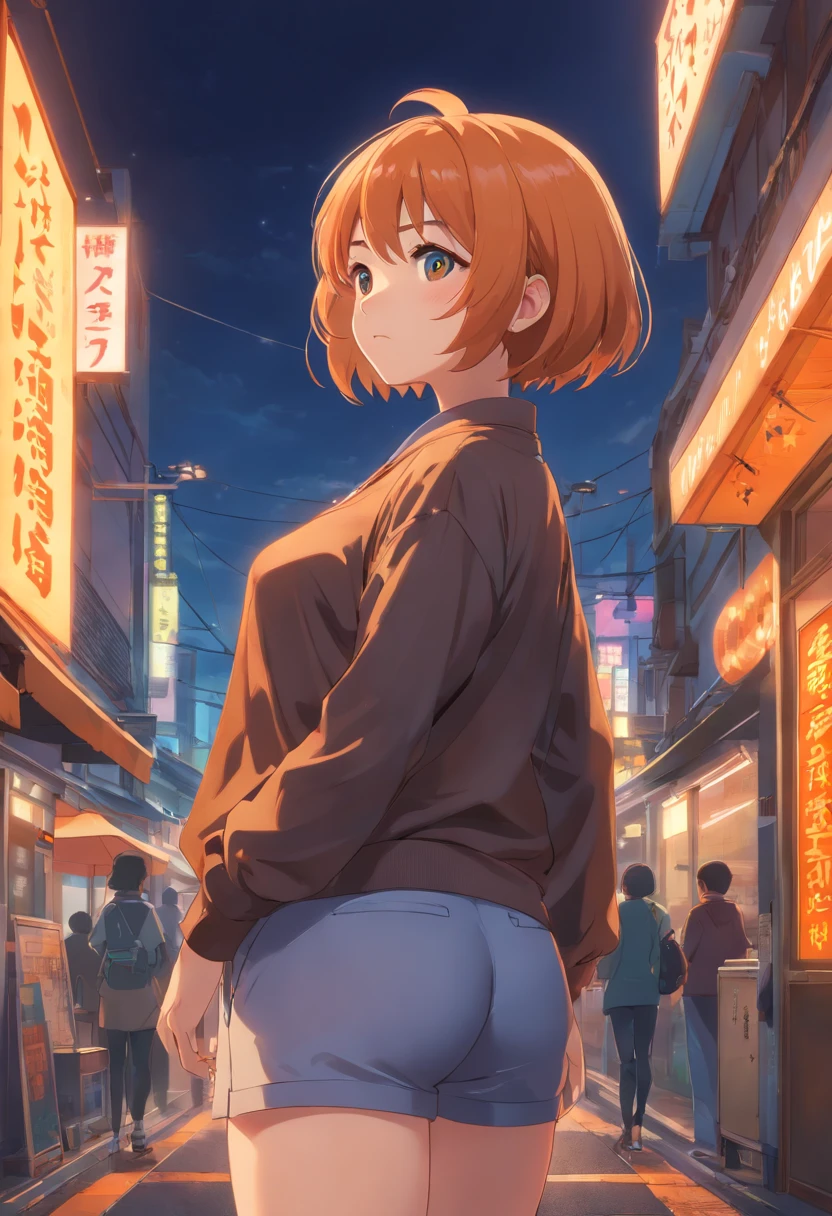 Best Quality,4K,8K,hight resolution,masutepiece:1.2),Ultra-detailed,(Realistic,Photorealistic,Photorealsitic:1.37),Illustration,Curvaceous female figure,Orange hair,Big breasts,Big buttocks,Full body black bodysuit,Yellow eyes,thick thighs,Short Bob Haircuts,wide hips,Vibrant colors,Dimmed lighting、Halloween