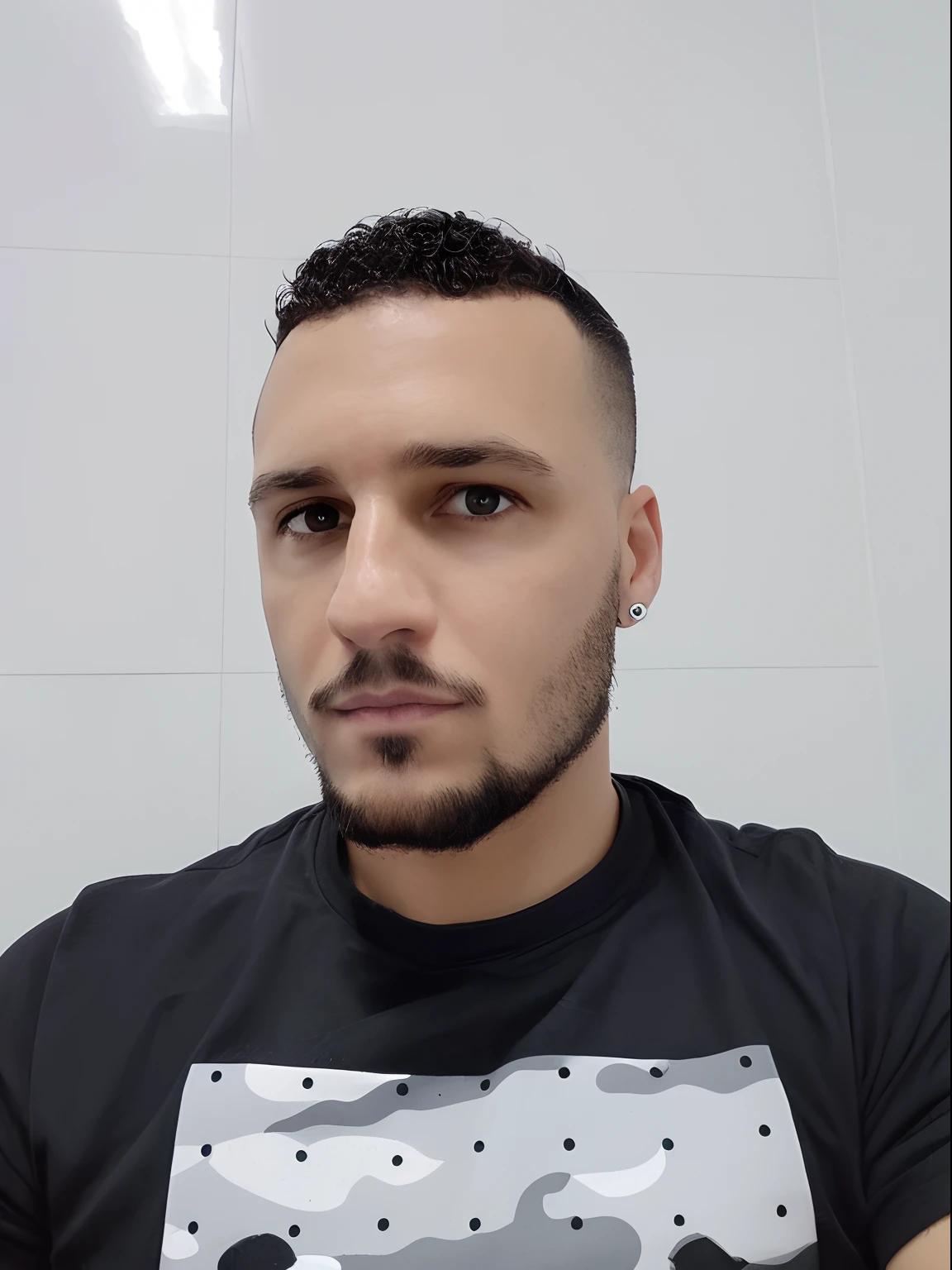Create a Disney Pixar-style image where there's a man in a black shirt and beard, imagem frontal, foto de perfil profissional, imagem 8k.