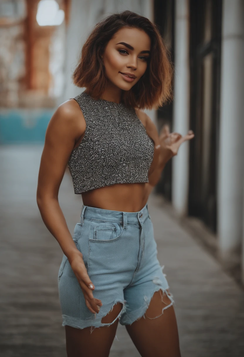 Girl Medium Short Straight Hair ,magra ,sorridente,Hip Hop Dancer,roupas coloridas,dentro da academia, espelho