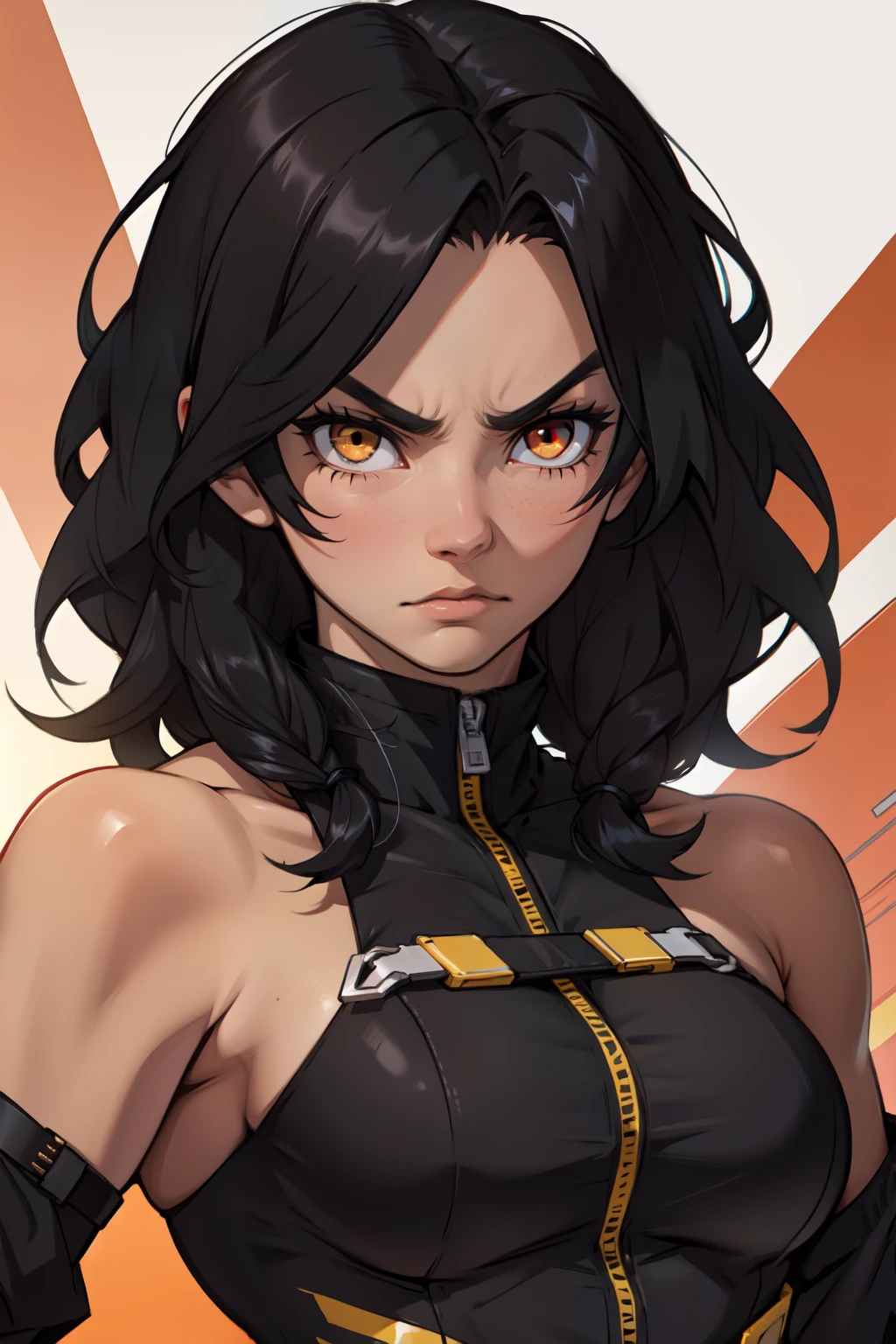 girl black hair golden eyes angry