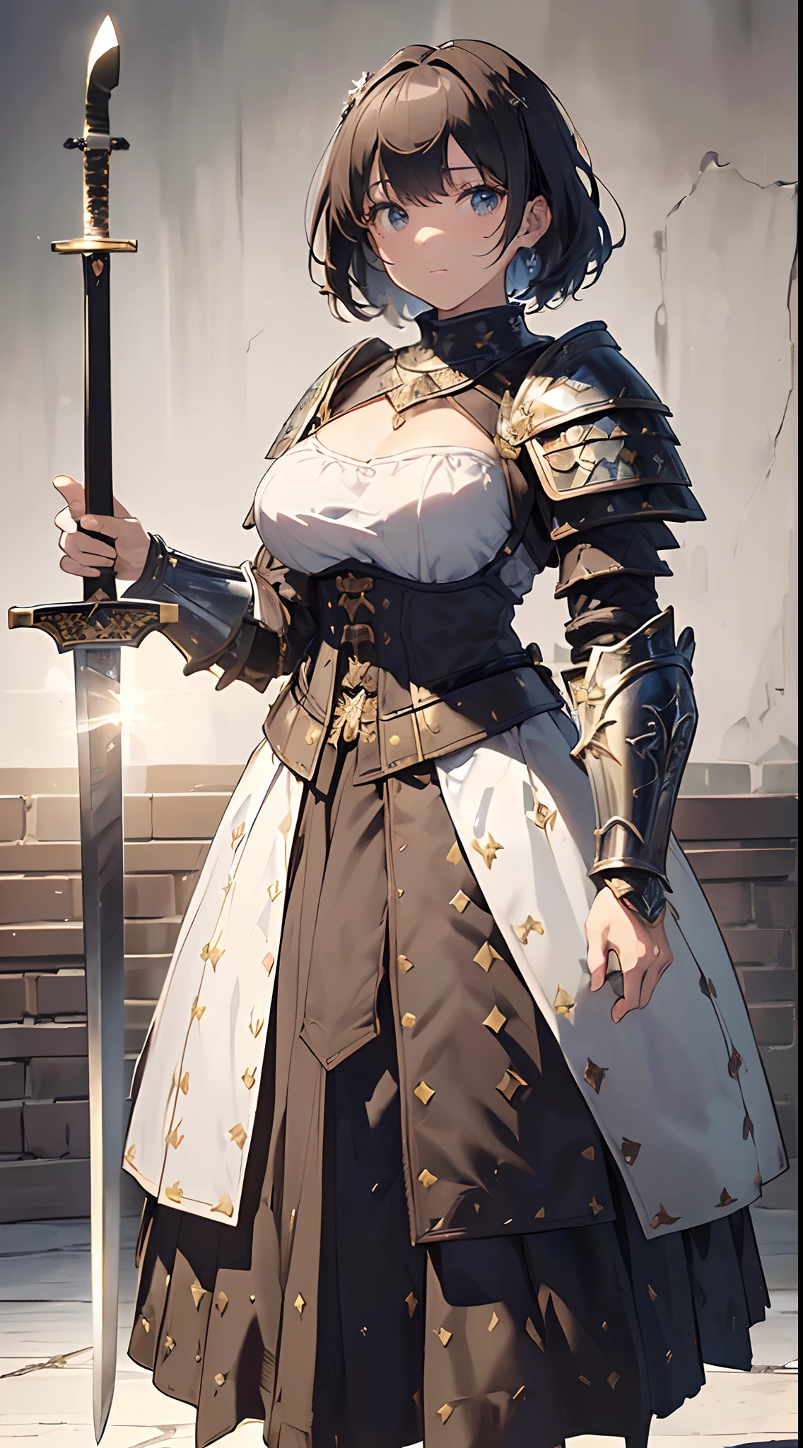 Solo，Absurd resolution、hight resolution、(​masterpiece:1.4)、ultra-detailliert、(Detailed finger),((One middle-aged man)),((Knights))、((Nightman)),Fantasy costume,Original Character,((Wearing armor))、((Heavy armor、breastplates)),(With a Western sword:1.5),((Costumes of medieval Europe)),, (Facing:1.2),(Full body portrait),(Standing:1.3),((white backgrounid:1.4))