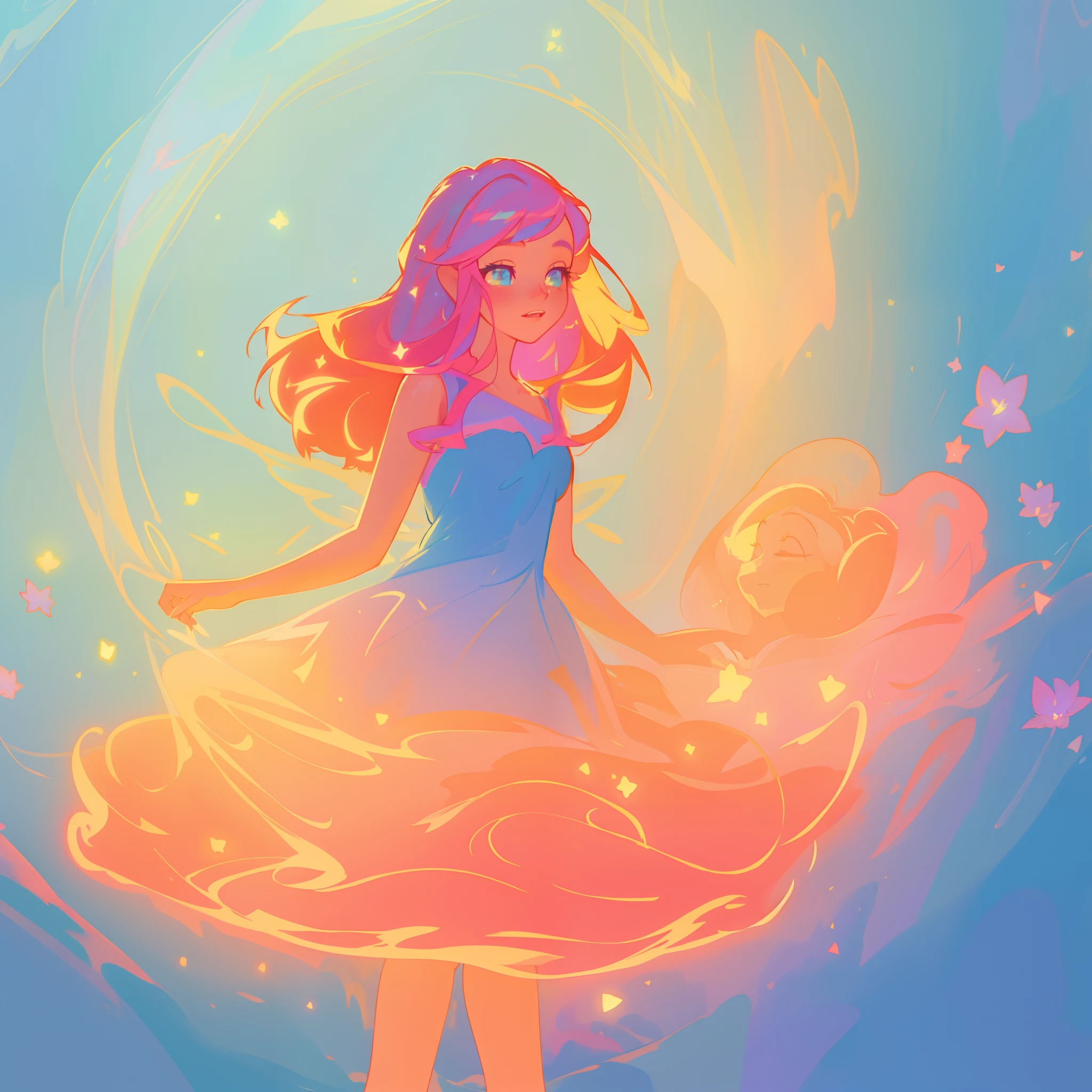 beautiful girl, tiered flower fairy dress, fairy queen, fairy wings, pixie gown, vibrant pastel colors, (colorful), glowing golden long hair, magical lights, sparkling magical liquid, inspired by Glen Keane, inspired by Lois van Baarle, disney art style, by Lois van Baarle, glowing aura around her, by Glen Keane, jen bartel, glowing lights! digital painting, flowing glowing hair, glowing flowing hair, beautiful digital illustration, fantasia background, whimsical, magical, fantasy, ((beautiful face)), ((masterpiece, best quality)), intricate details, highly detailed, sharp focus, 8k resolution, sparkling detailed eyes, liquid watercolor