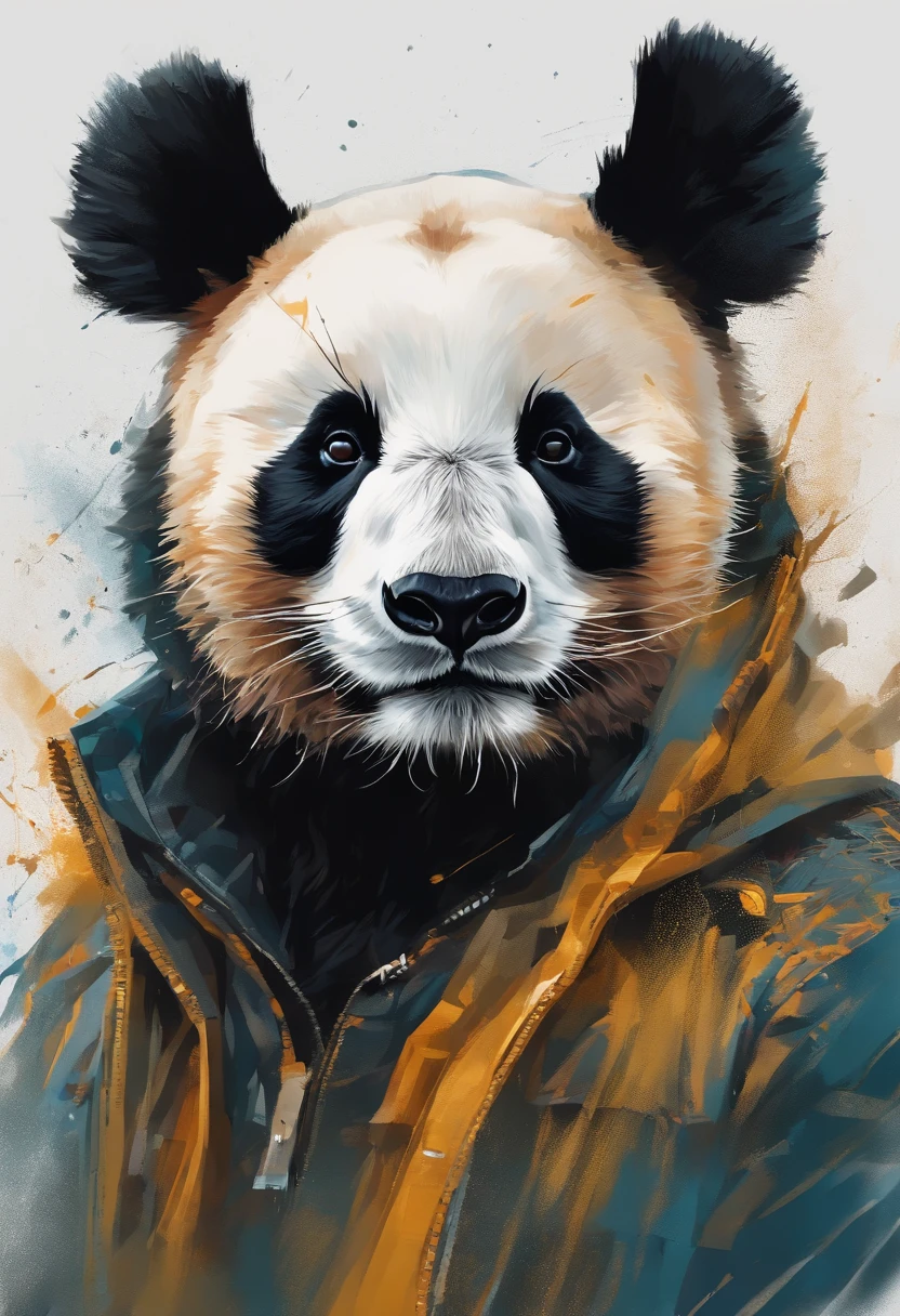 Perfect centralization, urso panda bonito, Use uma jaqueta da equipe de estudantes, wearing sunglasses, Usando fones de ouvido, alegria, Standing position, beleza abstrata, Centrado, looking at the camera, Facing the camera, nearing perfection, Dynamic, altamente detalhado, liso, foco nítido, 8k, high-definition resolution, illustration, arte de Carne Griffiths e Wadim Kashin, fundo branco