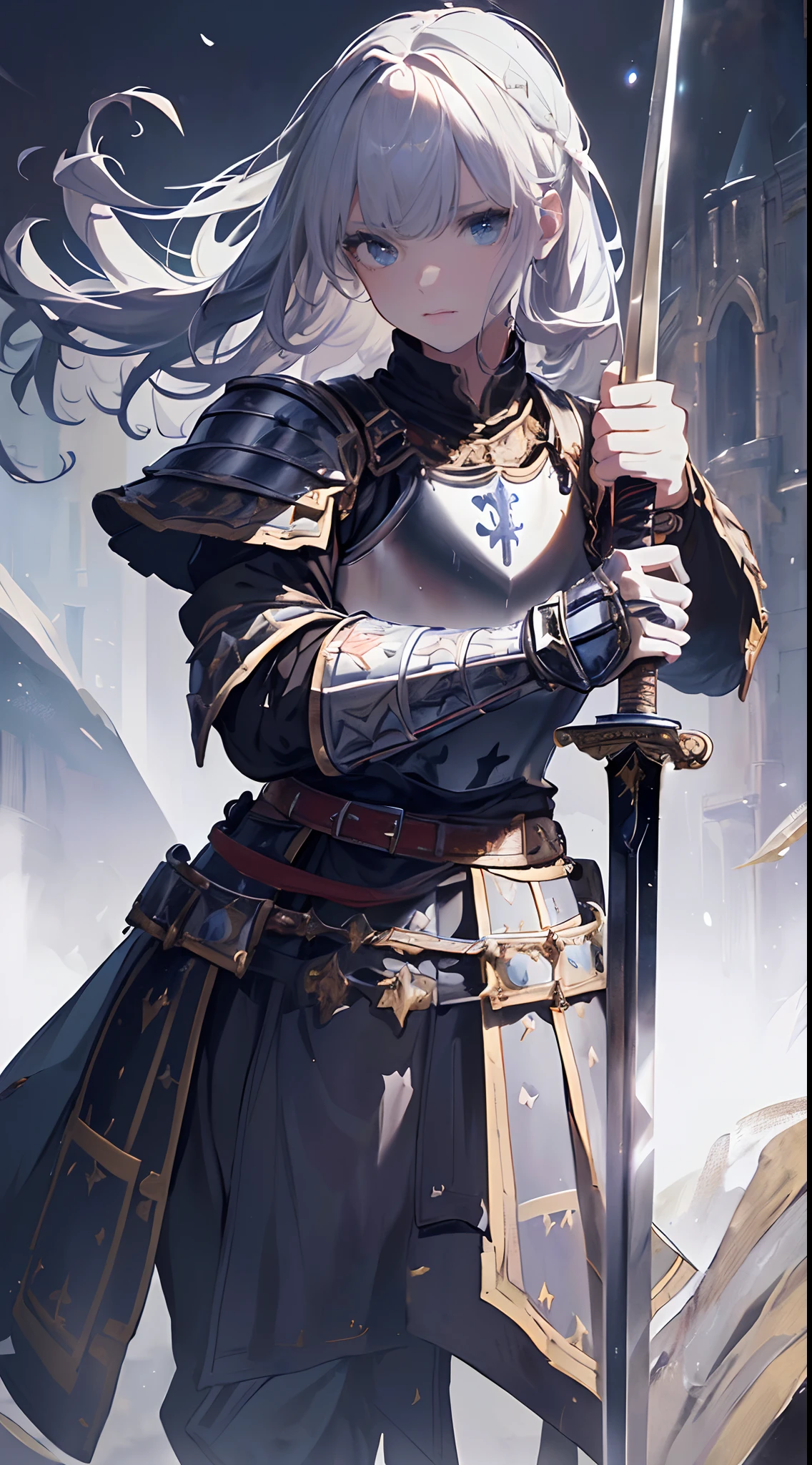 Solo,Absurd resolution、hight resolution、(masterpiece:1.4)、ultra-detailliert、(Detailed finger),((One middle-aged man)),((Knights))、((Nightman)),Fantasy costume,Original Character,((Wearing armor))、((Heavy armor、breastplates)),(With a Western sword:1.5),((Costumes of medieval Europe)),, (Facing:1.2),(Full body portrait),(Standing:1.3),((white backgrounid:1.4))