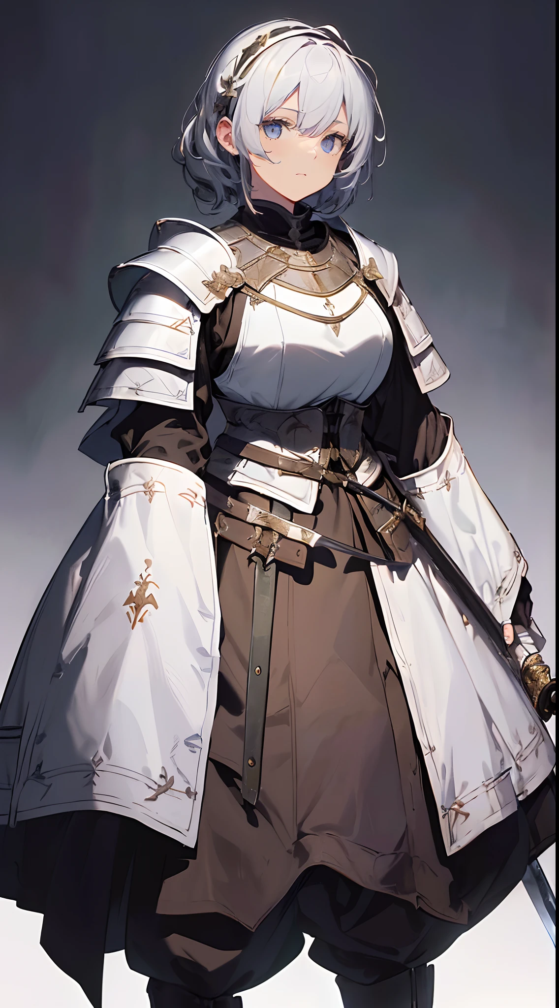 Solo,Absurd resolution、hight resolution、(masterpiece:1.4)、ultra-detailliert、(Detailed finger),((One middle-aged man)),((Knights))、((Nightman)),Fantasy costume,Original Character,((Wearing armor))、((Heavy armor、breastplates)),(With a Western sword:1.5),((Costumes of medieval Europe)),, (Facing:1.2),(Full body portrait),(Standing:1.3),((white backgrounid:1.4))