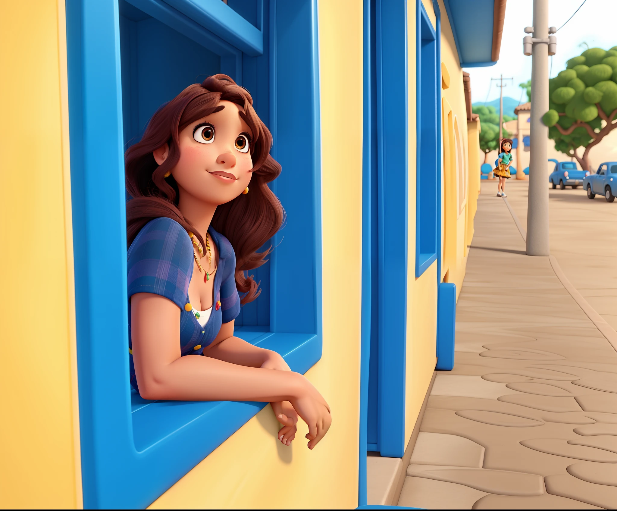 Uma mulher morena estilo Disney Pixar, alta qualidade, melhor qualidade.