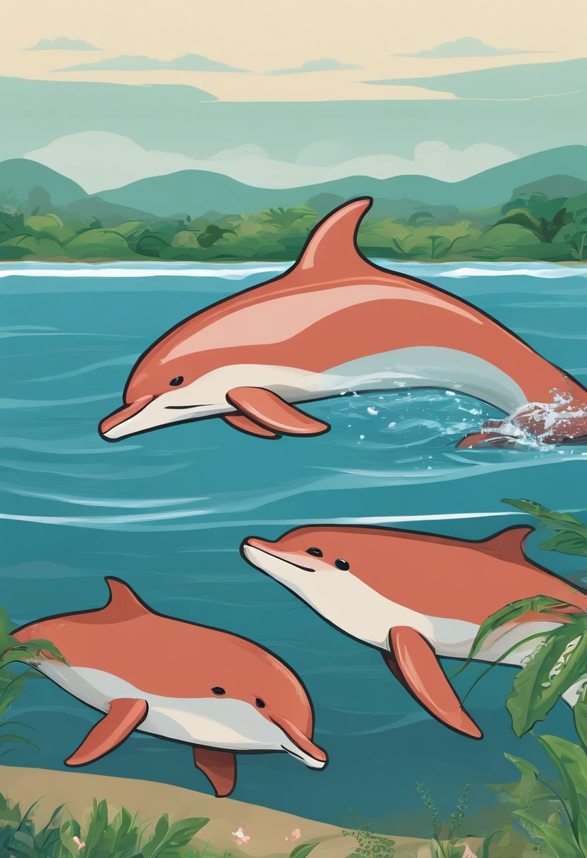 Create an image of an Amazon dolphin. The Amazon river dolphin is a species of freshwater dolphin that lives in the Amazon basin. It is the largest aquatic mammal in South America, It can measure up to 3 meters in length and weigh up to 200 kilograms. The porpoise has a cylindrical body and a large head, com um focinho longo e estreito. A cor do seu corpo varia do cinza claro ao rosa, depending on your age and the region where you live. Porpoises are social animals that live in groups of up to 10 individuals. They are active during the day and night, e se alimentam de peixes, shrimps and other small aquatic animals. The anatomy of the Amazonian dolphin must be true to reality, incluindo os seguintes detalhes: The body must be cylindrical, with a large head and a long, narrow snout. A cor do corpo deve variar do cinza claro ao rosa, depending on your age and the region where you live. Os olhos devem ser grandes e redondos, located on the side of the head. The nostrils should be located at the top of the head. The ears should be small and located on the side of the head. As nadadeiras peitorais devem ser grandes e arredondadas. A nadadeira caudal deve ser em forma de meia-lua. A imagem deve ser criada em um estilo realista e deve ser de alta qualidade.