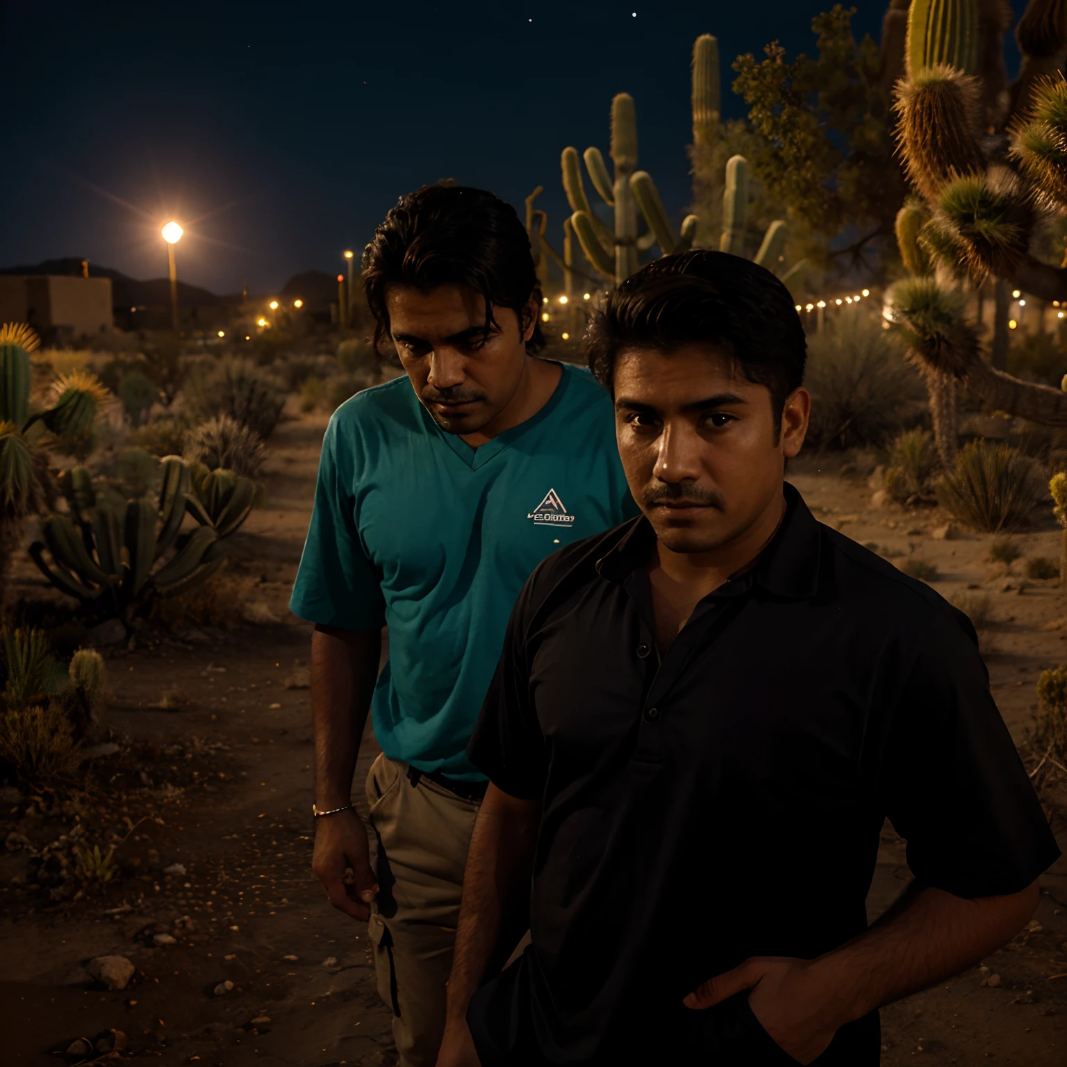 Mexican guy hiding in the desert at night