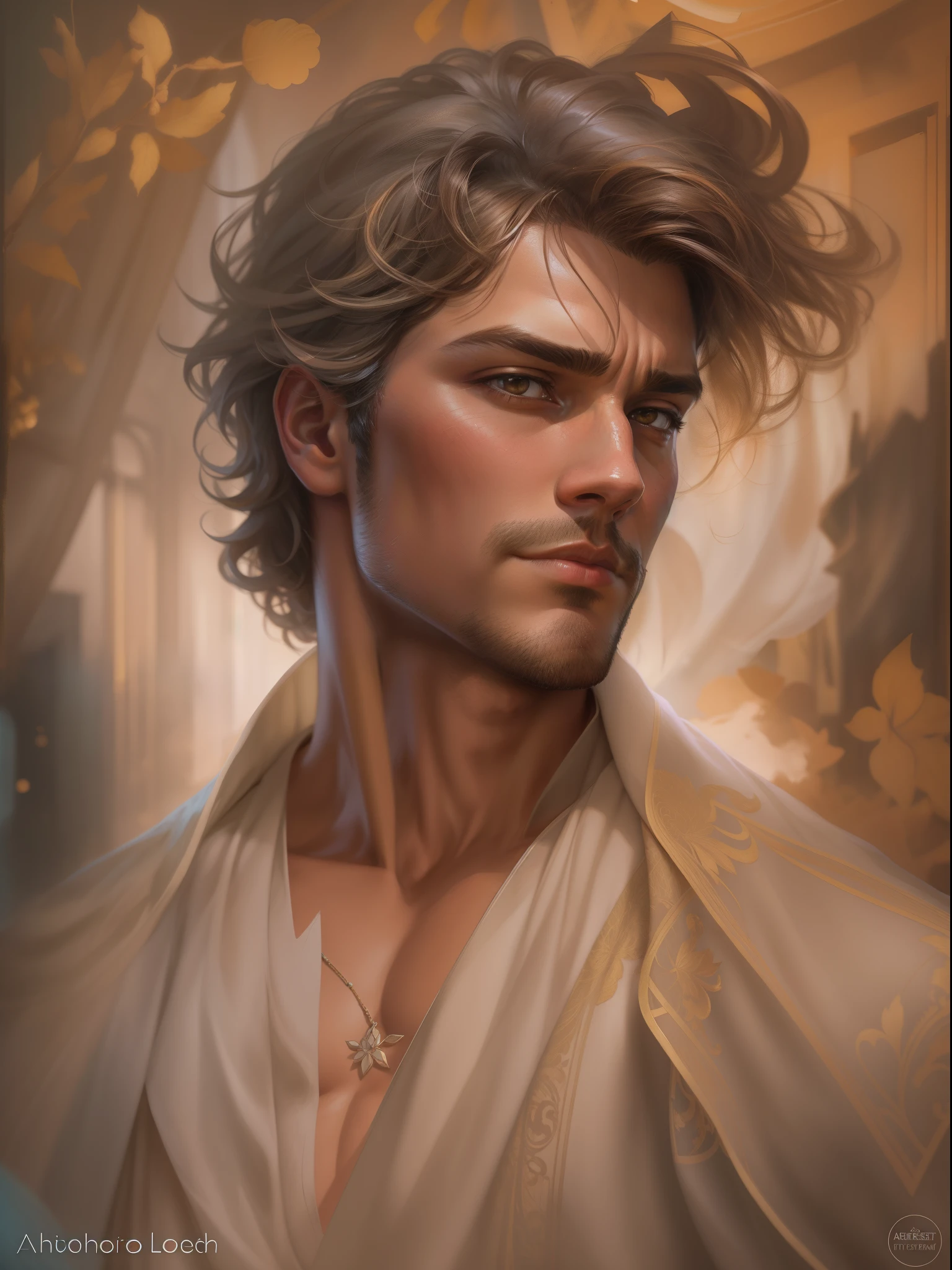 (Masterpiece) An extraordinarily handsome man wrapped in old dirty cloth, wide angle, ((detailed environment)), muscular, fit, heavenly handsome, atractive, very seductive, detailed background, lifelike, ((highly detailed)), ((intricate)), detailed face, natural colors, ((((professionally color graded)))), photorealism, 8k, crisp lighting, trending on tumblr, art by artgerm and greg rutkowski and alphonse mucha and loish and WLOP