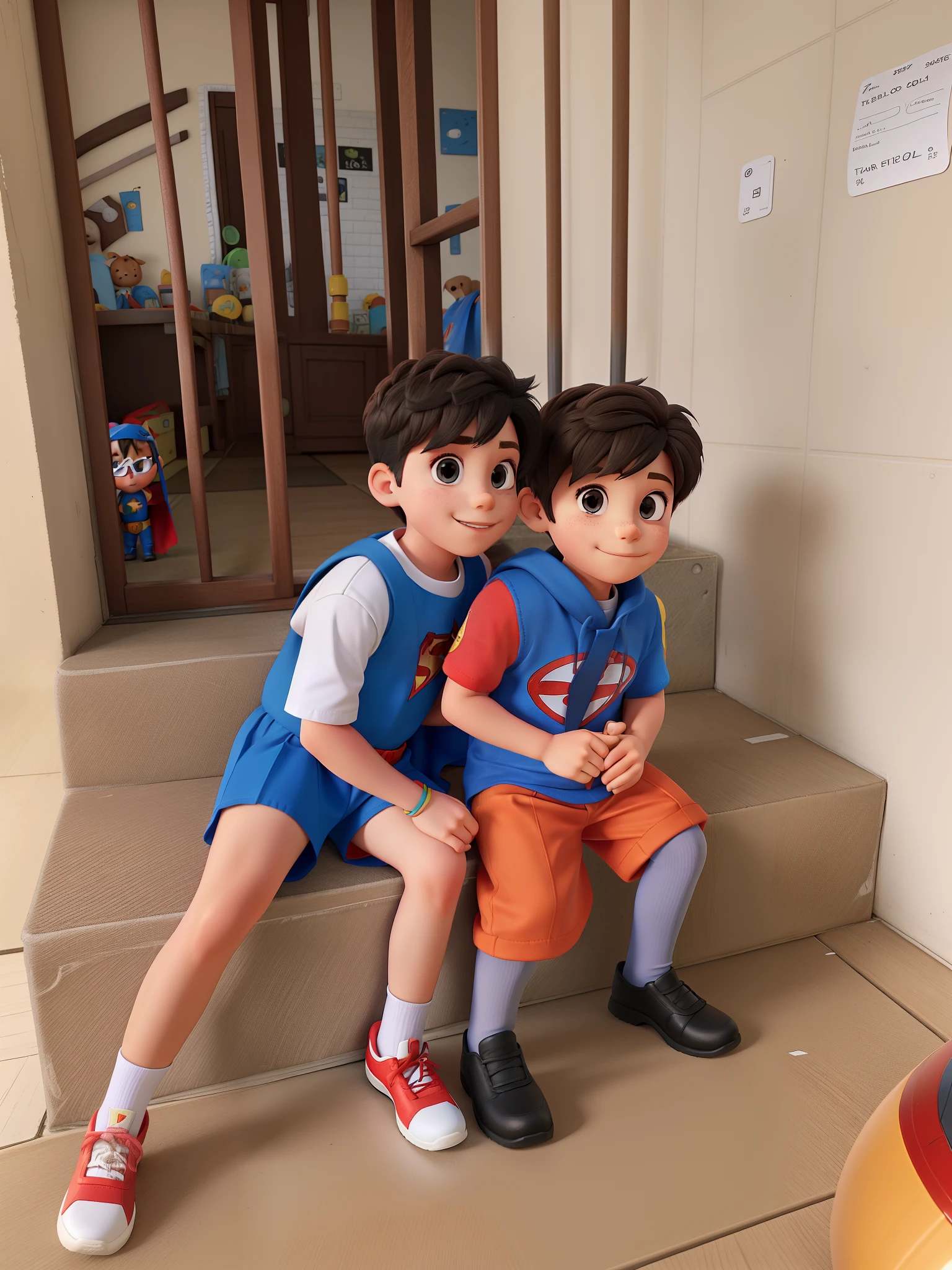 Two dressed as superheroes, na nave espacial