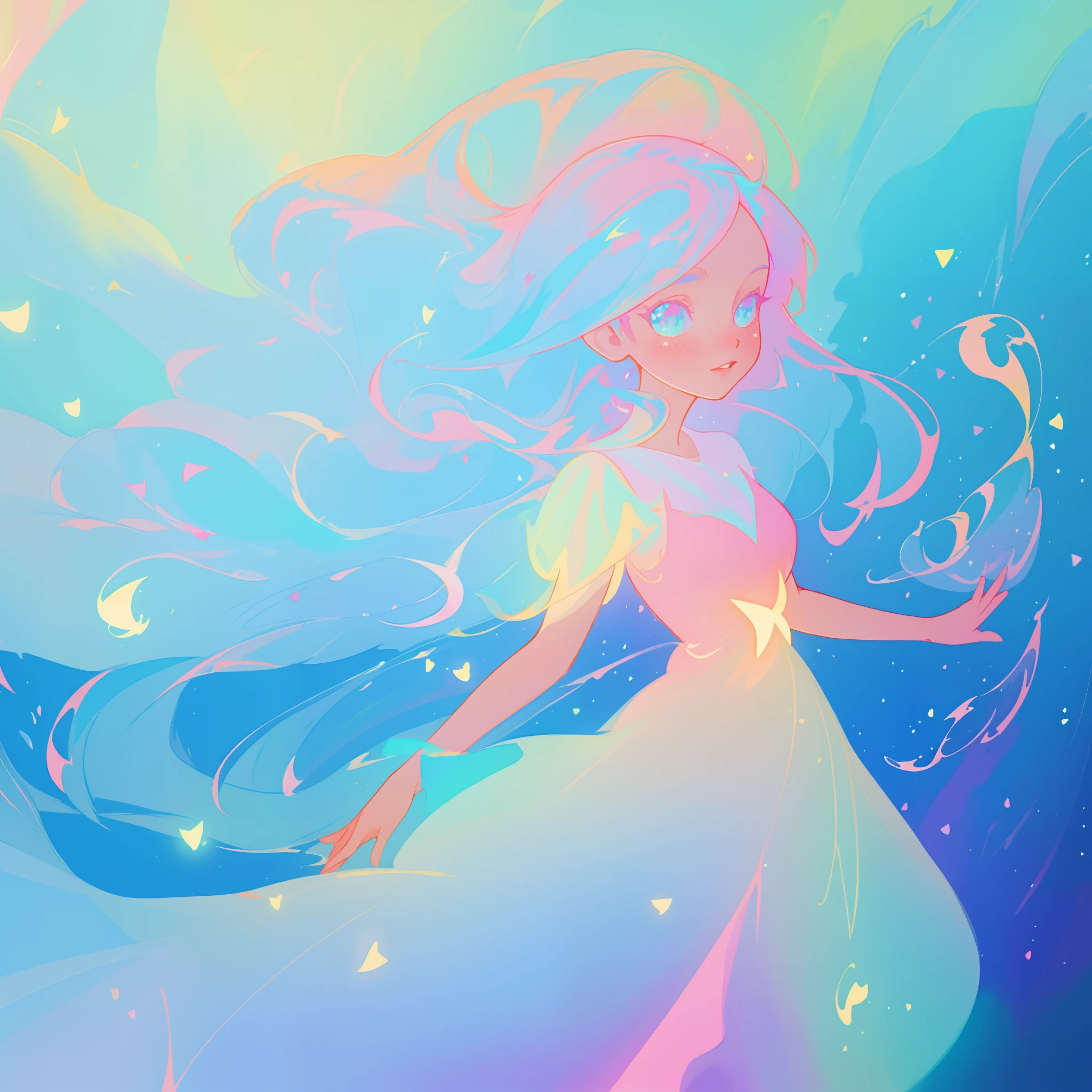 beautiful anime girl in colorful liquid dress, vibrant pastel colors, (colorful), magical lights, sparkling lines of light, inspired by Glen Keane, inspired by Lois van Baarle, disney art style, by Lois van Baarle, glowing aura around her, by Glen Keane, jen bartel, glowing lights! digital painting, flowing glowing hair, glowing flowing hair, beautiful digital illustration, fantasia background, whimsical, magical, fantasy, beautiful face, ((masterpiece, best quality)), intricate details, highly detailed, sharp focus, 8k resolution, sparkling detailed eyes, liquid watercolor