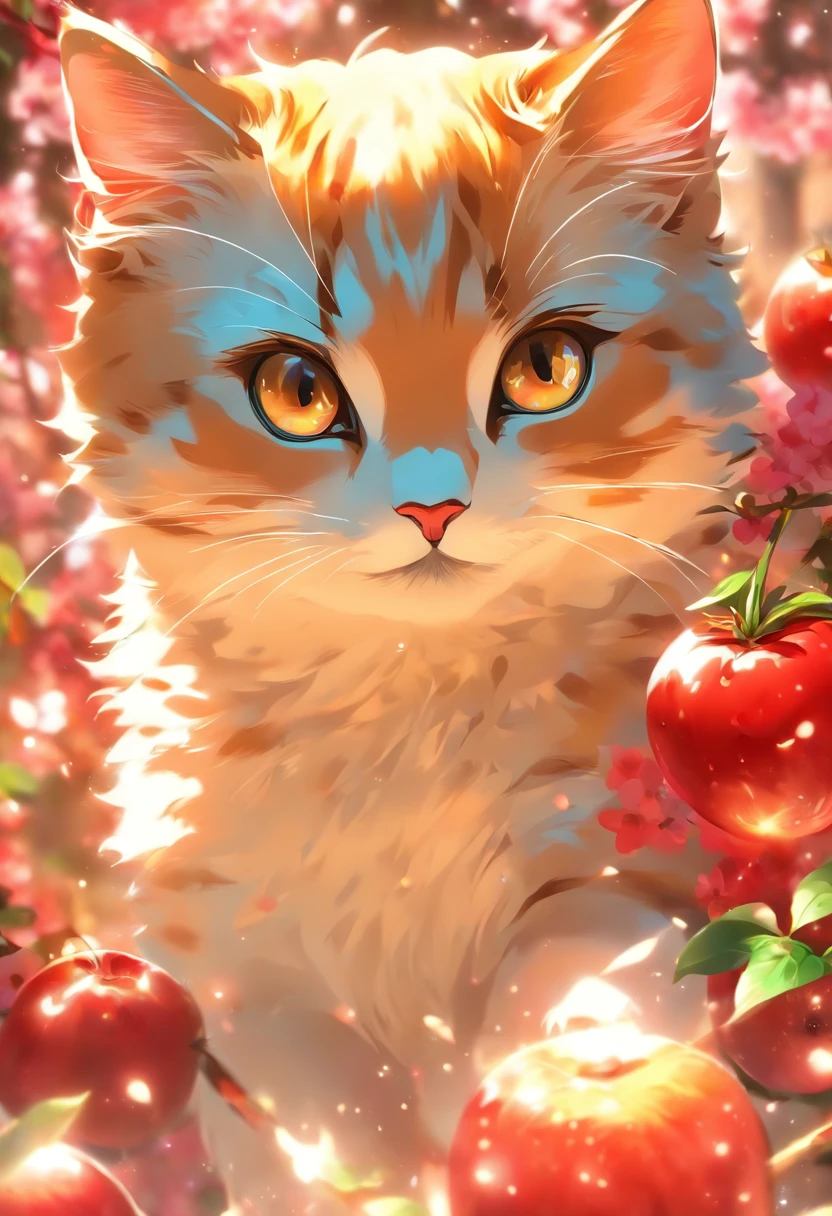 um vetor bonito de um gatinho com cereja, estilo anime, Estilo M Jenni, digital illustation, Approaching perfection, altamente detalhado, liso, foco nítido, illustration, 4k resolution