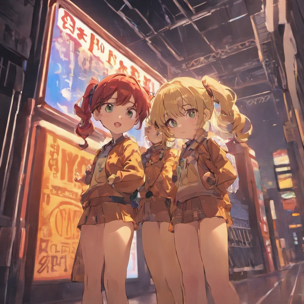 Two girls in front of a sign with their hands on their hips taking photo for a Pixar Cartoon style social network