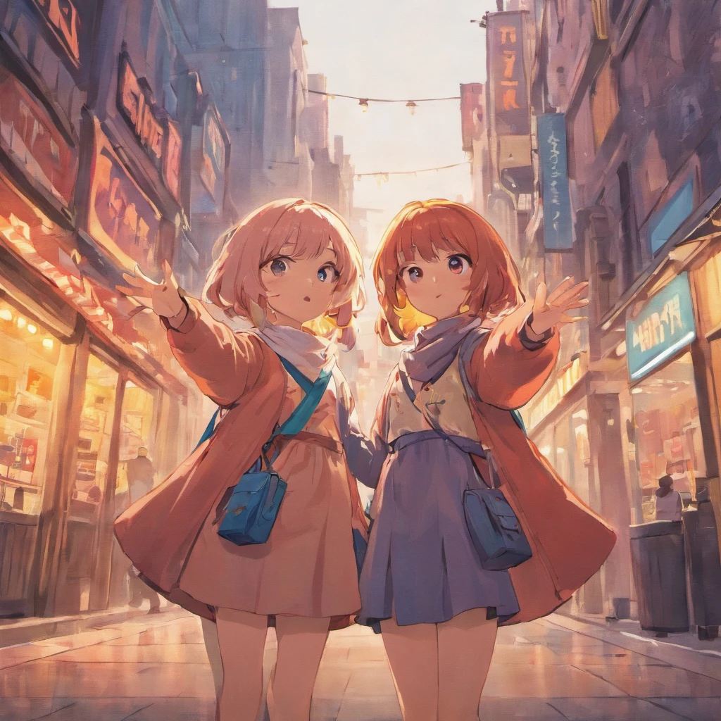 Two girls in front of a sign with their hands on their hips taking photo for a Pixar Cartoon style social network