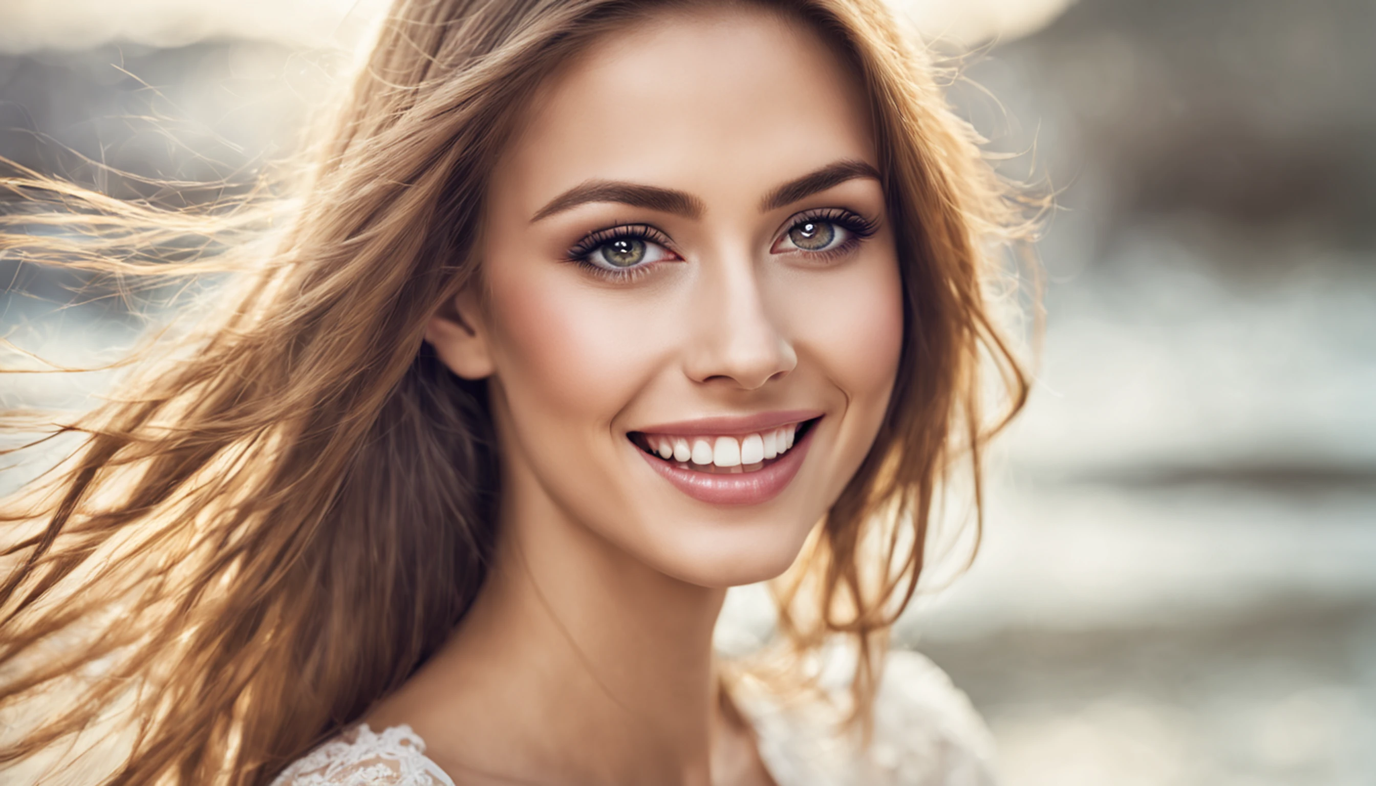 Um rosto requintadamente bonito, intrinsecamente detalhado, com espumante, olhos brilhantes, um sorriso brilhante e alegre, e a melhor qualidade absoluta.