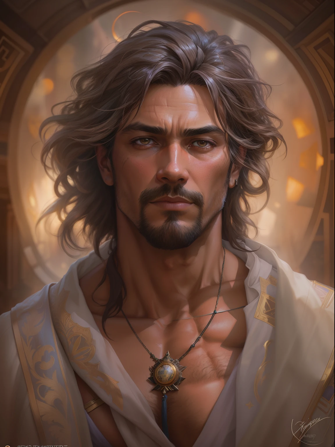 (Masterpiece) An extraordinarily handsome gipsy man wrapped in old dirty cloth, wide angle, ((detailed environment)), muscular, fit, heavenly handsome, atractive, very seductive, detailed background, lifelike, ((highly detailed)), ((intricate)), detailed face, natural colors, ((((professionally color graded)))), photorealism, 8k, crisp lighting, trending on tumblr, art by artgerm and greg rutkowski and alphonse mucha and loish and WLOP