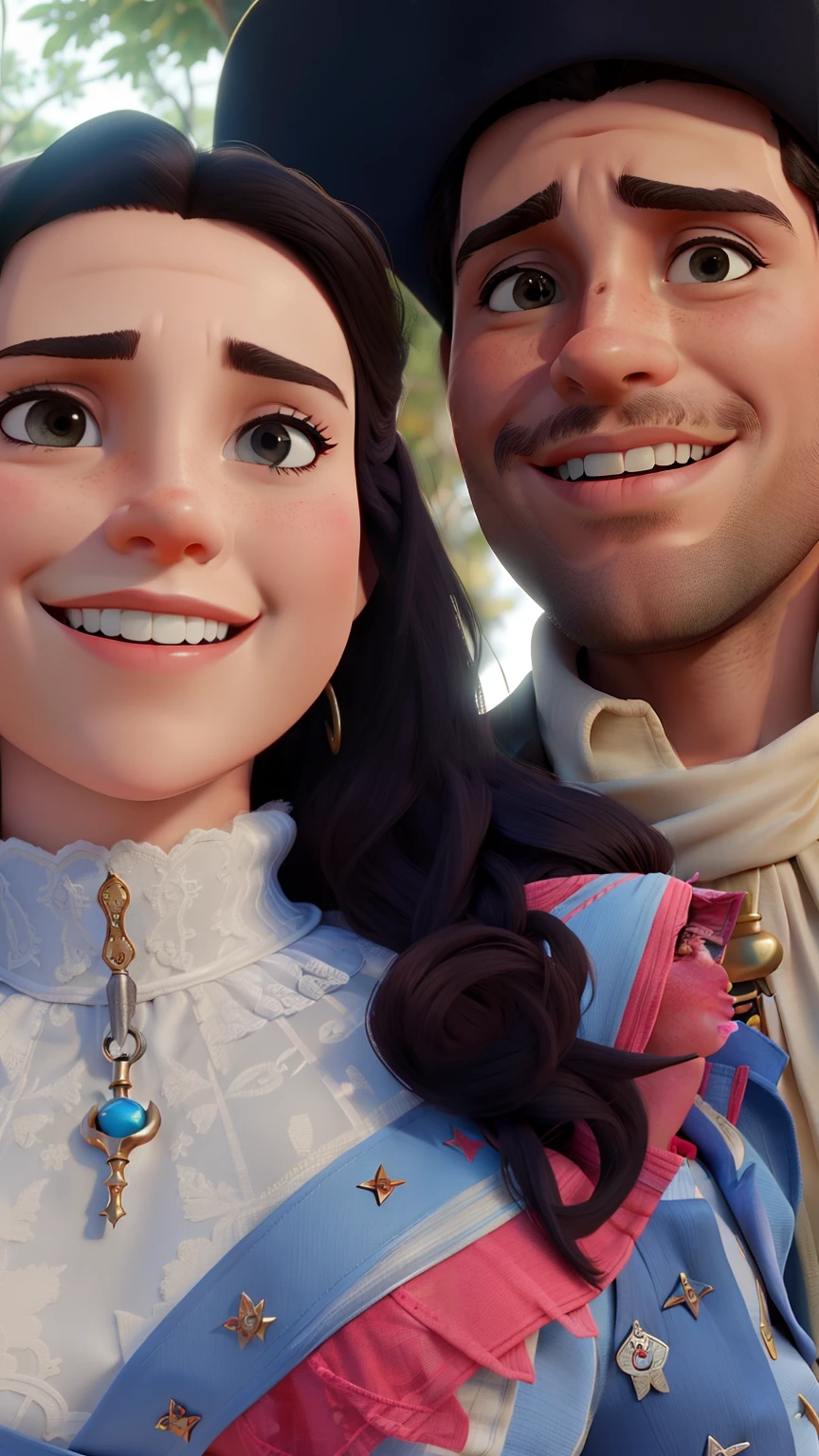 there is a man and a woman that are posing for a picture, com um parceiro pirata do sexo masculino, ambos vestindo roupas vitorianas, Renaissance Fair, vestidos com roupas medievais, como um personagem de fantasia medieval, Sqare-jawed em roupas medievais, imagem de qualidade muito baixa, foto do perfil, swashbuckling and romantic, Thematic Renaissance, imagem de perfil, inspirado em Gaston Anglade