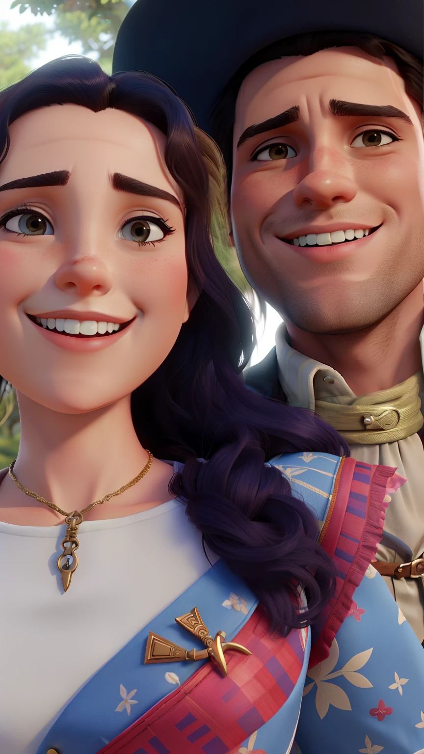 there is a man and a woman that are posing for a picture, com um parceiro pirata do sexo masculino, ambos vestindo roupas vitorianas, Renaissance Fair, vestidos com roupas medievais, como um personagem de fantasia medieval, Sqare-jawed em roupas medievais, imagem de qualidade muito baixa, foto do perfil, swashbuckling and romantic, Thematic Renaissance, imagem de perfil, inspirado em Gaston Anglade