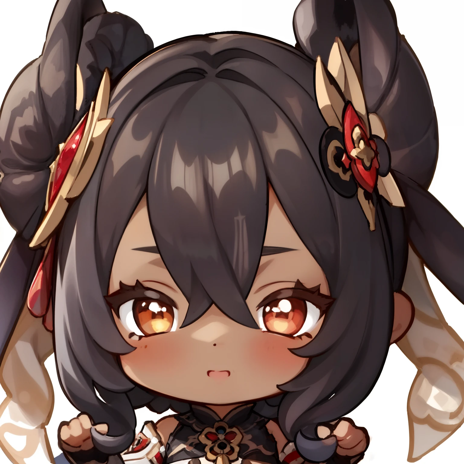 masterpiece, best quality, chibi, 1girl, solo, genshin, Genshin impact style, ((1girl)), ((masterpiece)), feminine, black hair, dark-skinned, black girl, person of color, curly hair, bright eyes, cute expression, anime, line art watercolor wash, white background, abstract beauty, support, approaching perfection, pure form, golden ratio, intricate detail, 8k post production, high resolution, hyper detailed, sharp focus, intricate detail, highly detail, chibi, facial expressions, cute