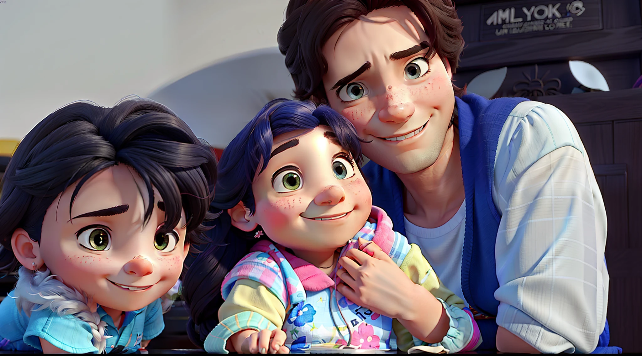 A FATHER, A MOTHER AND HER DAUGHTER PIXAR STYLE, MELHOR QUALIDADE,  ALTA QUALIDADE