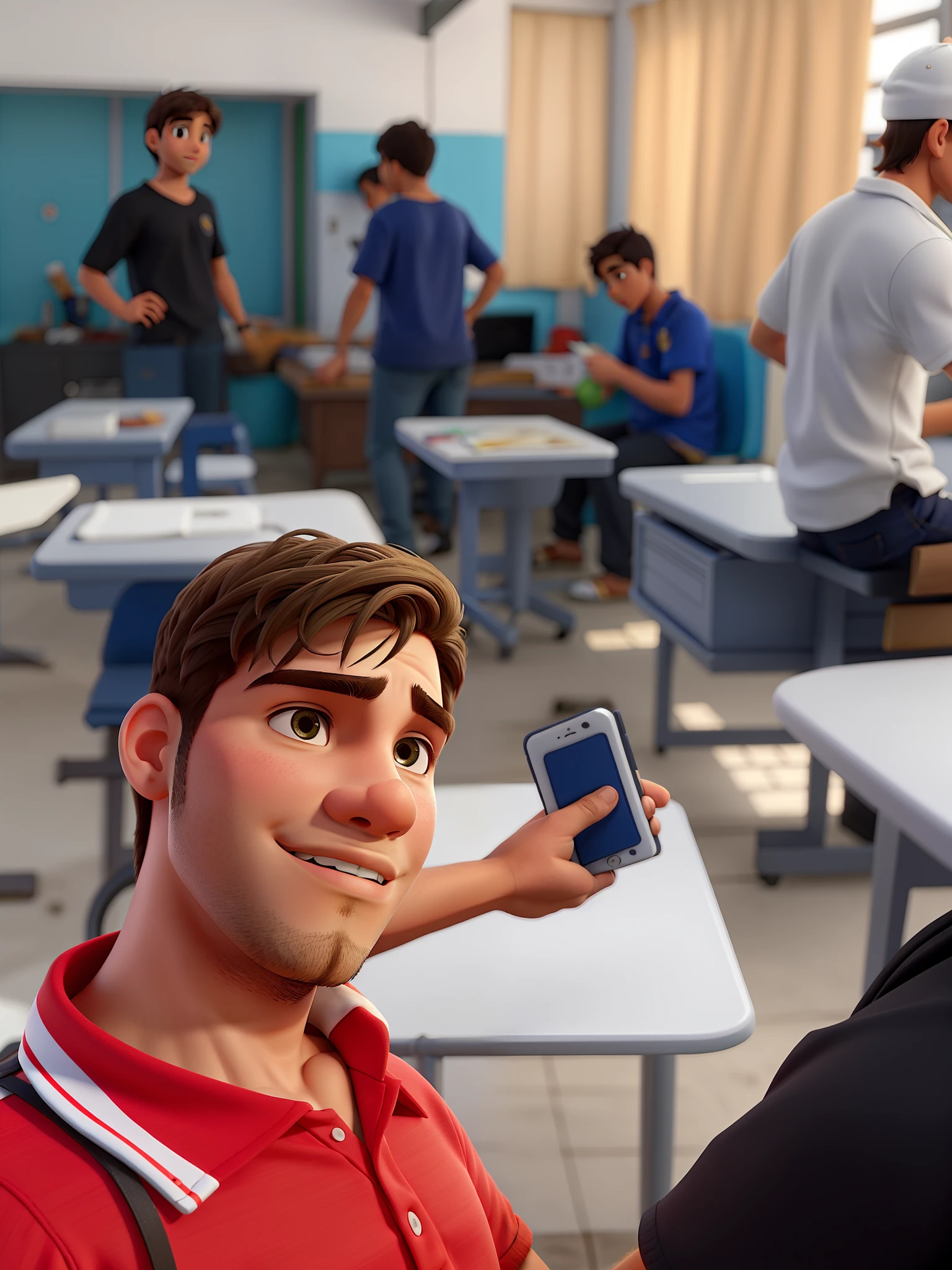 Um garoto branco  loiro de cabelo curto em uma favela