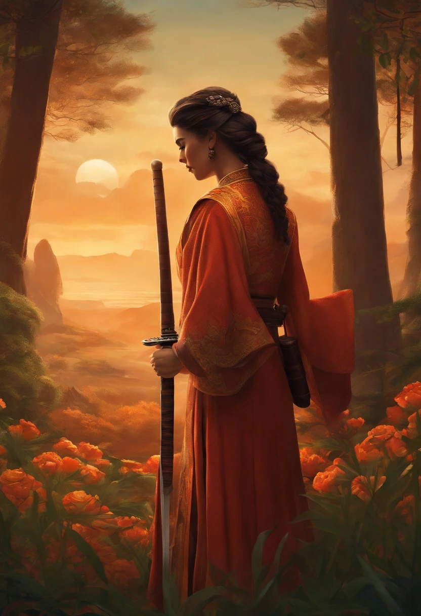 crie um desenho, estilo capa da Pixar com um casal. ele moreno, mais baixo que ela, com barba e cabelo samurai. ela morena, gorda, cabelo curto, escuro.
