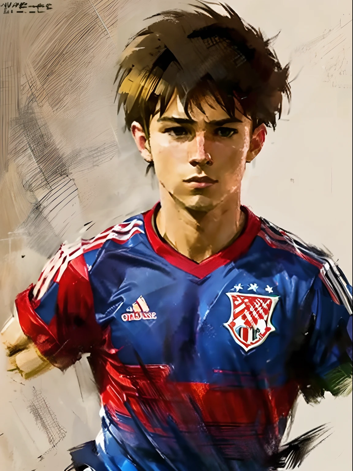 Homem Soccer Player face, style greg rutkowski realist, style anime, 17 anos