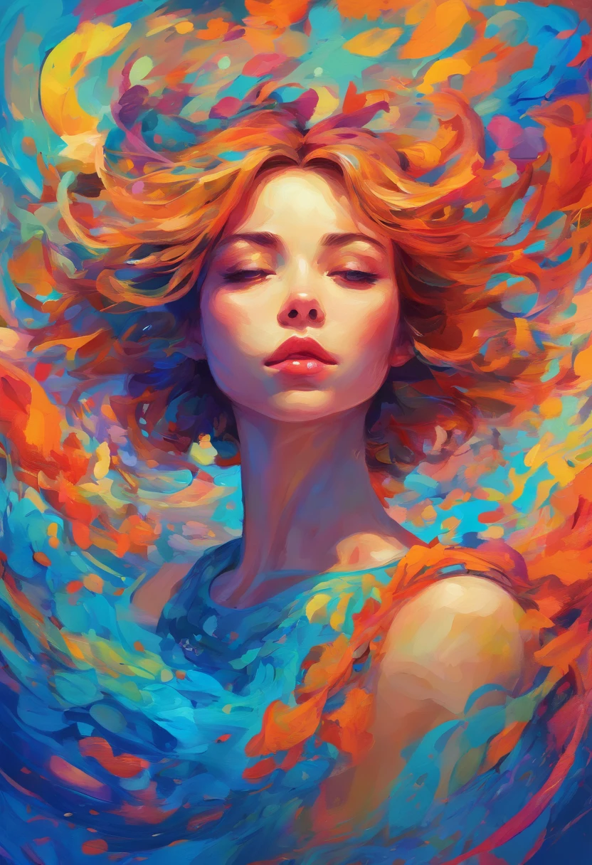 (best quality,8K), (realistic), (face focus:1.1), (blue:1.3), cute girl with her short hair fluttering in the wind, looking sideways, gazing up at your face, closing one eye, (sleeveless:1.1), wearing a skirt, D-cup breasts, with lots of petals falling. Insert the letters (T,A,O,K,A) randomly in the painting.