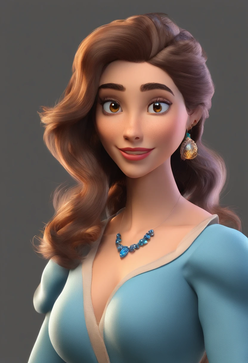 An illustration of an adorable woman, destacando uma mulher bonita pele oscura, Expressive eyes - the woman's skin is black and the woman's hair is large and curly. Desenvolva esta arte em Full HD, Focus on your cinematic touch, Estilo Disney Pixar Animations