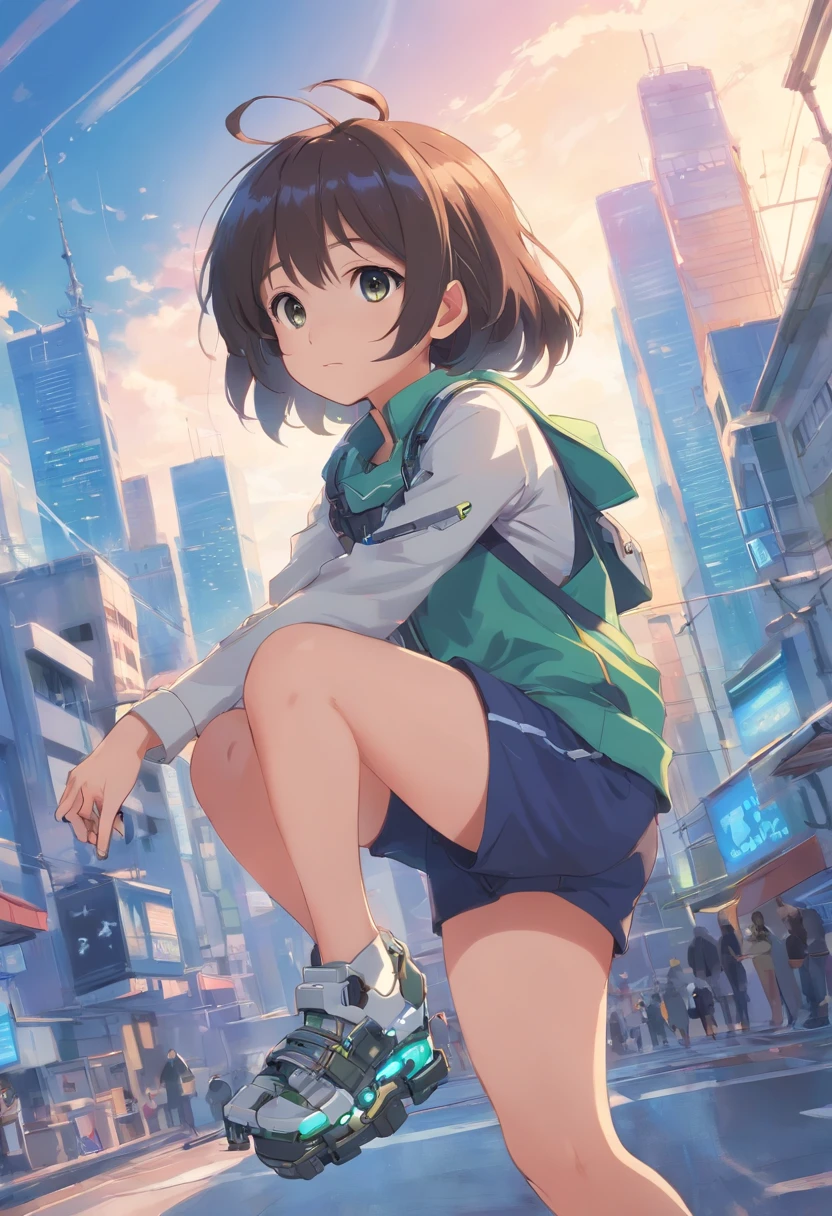 Loli, bunda pequena, peitos pequenos, robotic arms, ombros nus, pants showed, clear the rest of body