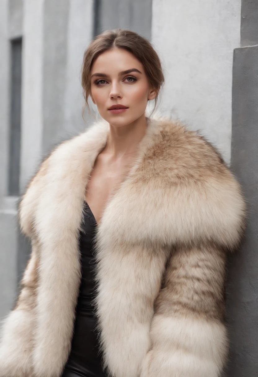 Full body photography、front、(Russian beautiful girl)、naked、High ponytail、No bangs、(Wear a fur coat)、(Fur fashion show)、(High-quality fur)、(voluminous fur)、(Big Breasts 1.9)、Full body photo、(Squat down and spread your legs)、(Inserting a male organ into a female organ)