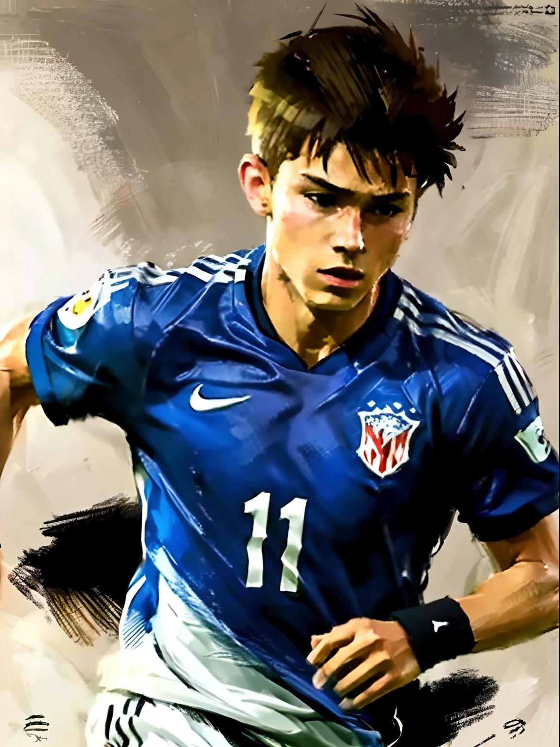 Homem Soccer Player face, style greg rutkowski realist, style anime,